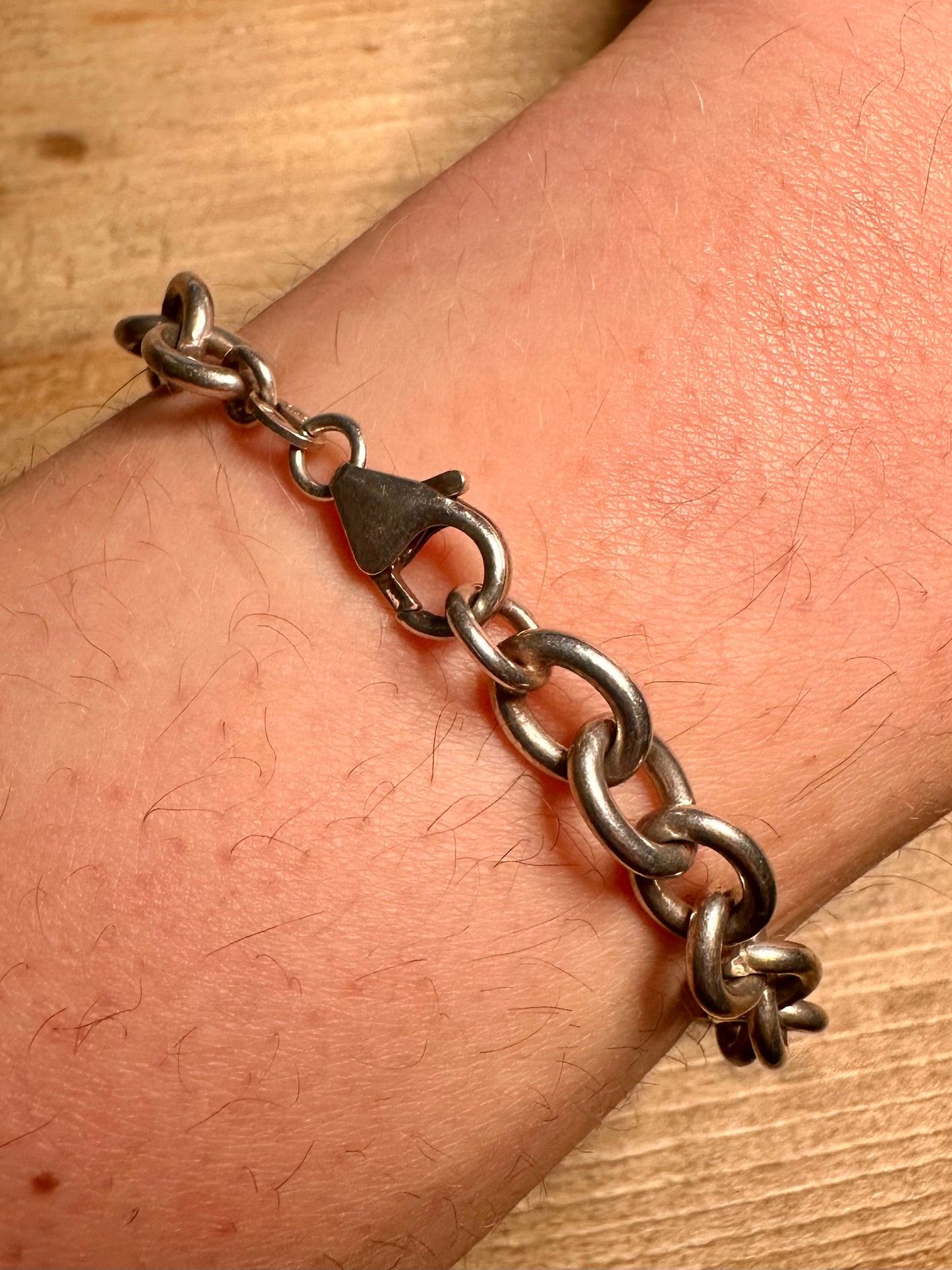 Vintage Belcher Chain Oval Tag Plain 925 Silver 7.2 inch Bracelet