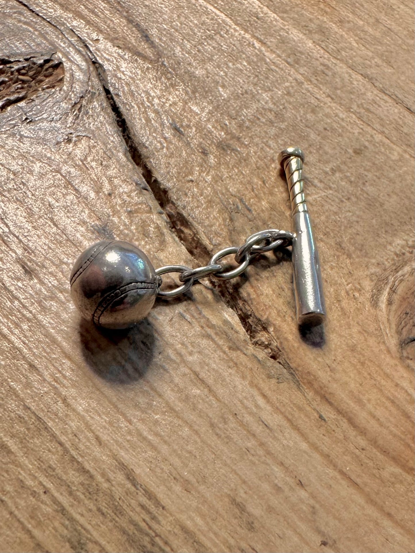 Vintage 1996 Ball and Bat Gold on Handle 925 Silver Pendant