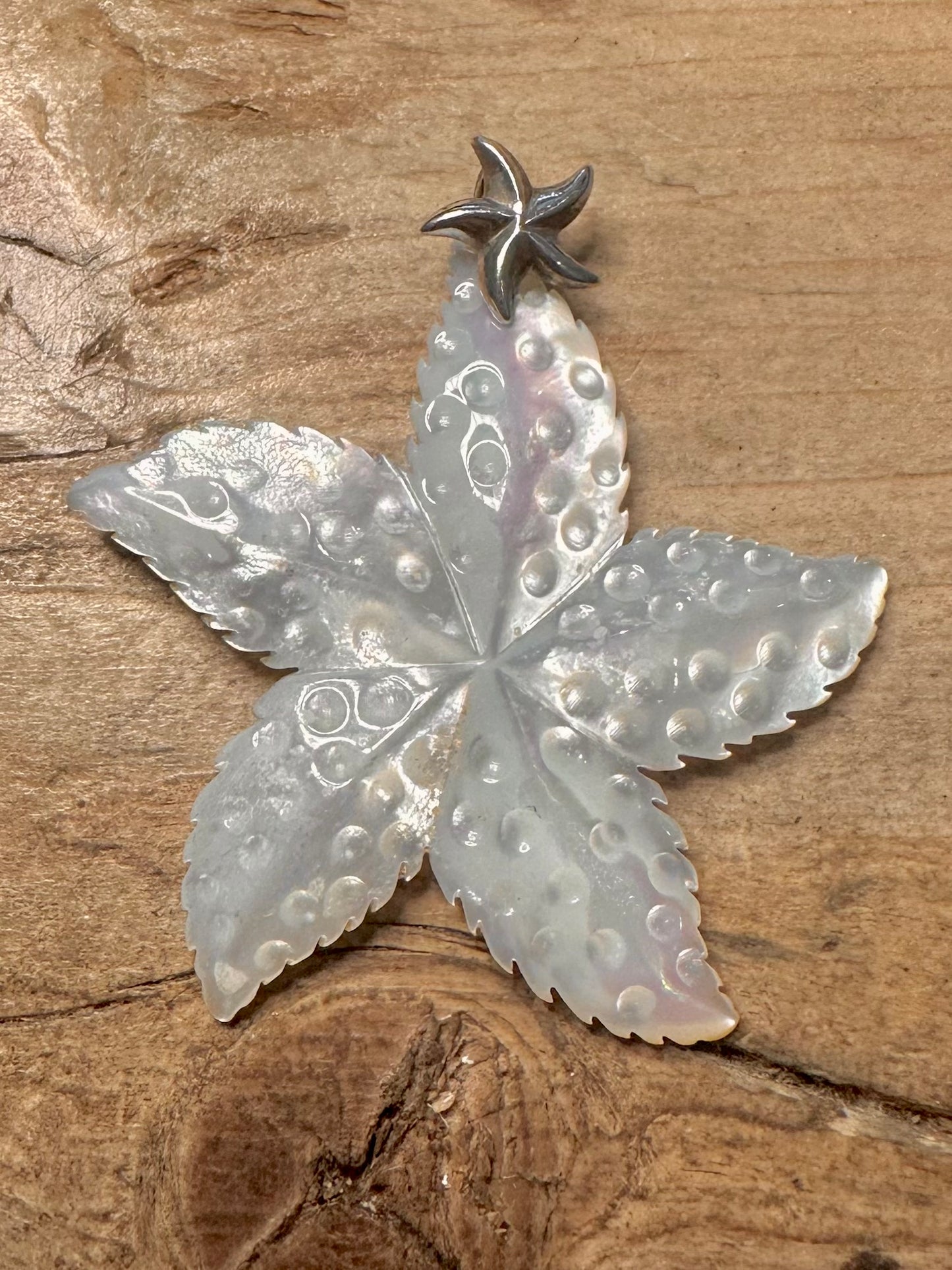 Vintage Mother of Pearl Starfish 925 Silver Pendant