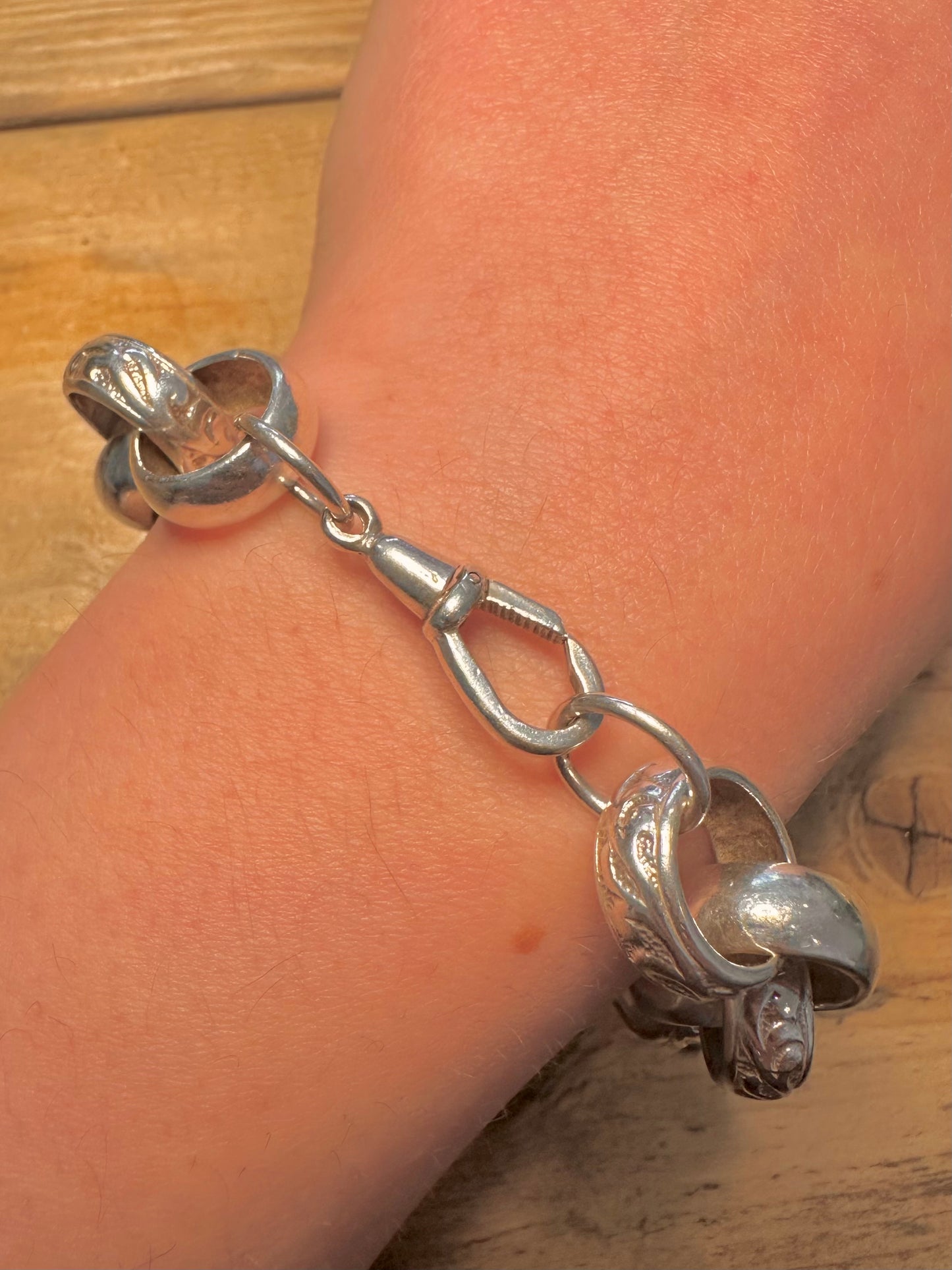 Vintage Engraved Chunky Belcher Albert Clasp 925 Silver 7.5 inch Bracelet