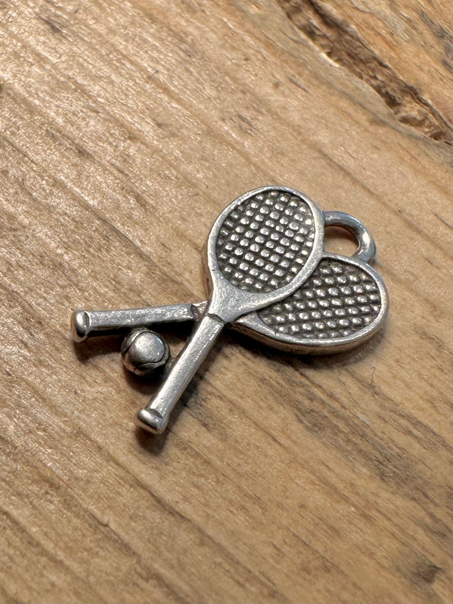 Vintage Tennis Racket and Ball 925 Silver Charm Pendant