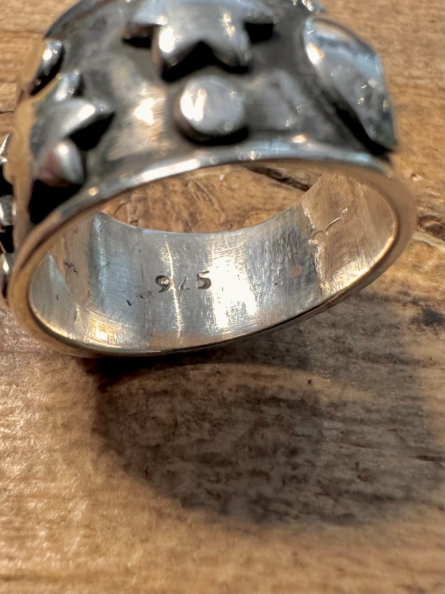 Vintage Star and Moon Dome 925 Silver Size N1/2 Ring