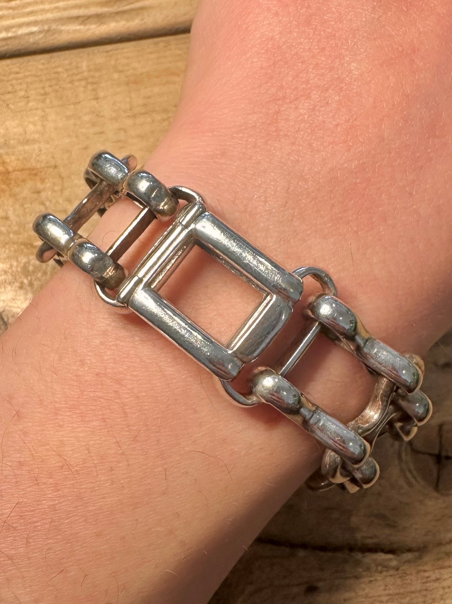 Abstract Chunky Link Chain 925 Silver 8.5 inch Bracelet