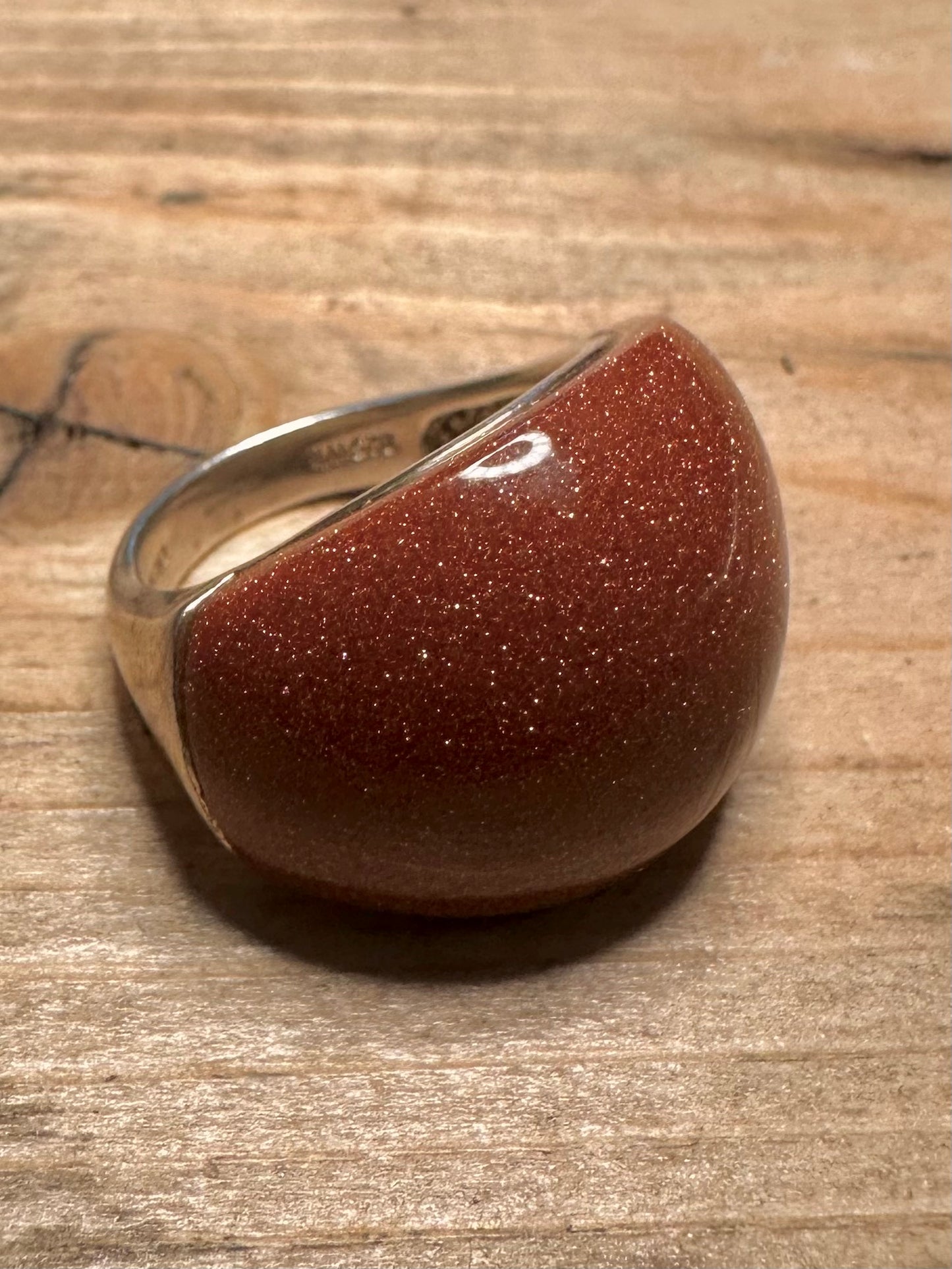 Modernist Sunstone Dome 925 Silver Size R Ring