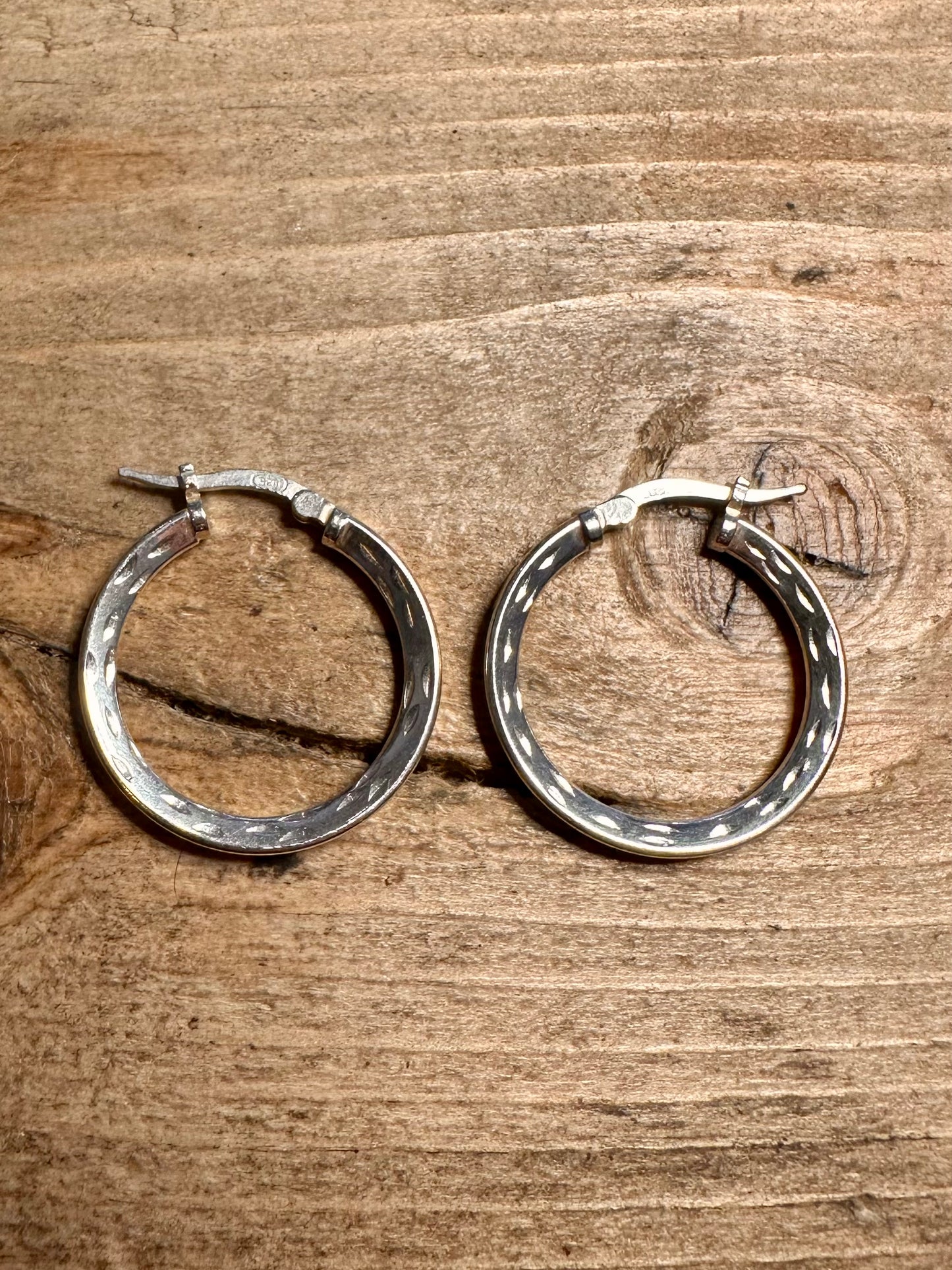 Vintage Textured Hoops 925 Silver Earrings