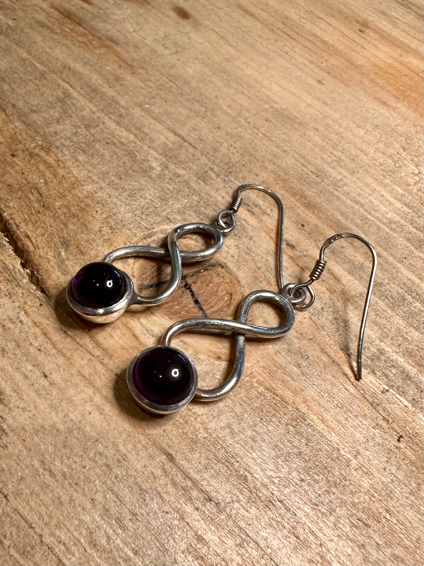 Vintage Twisted Amethyst Dangle 925 Silver Earrings