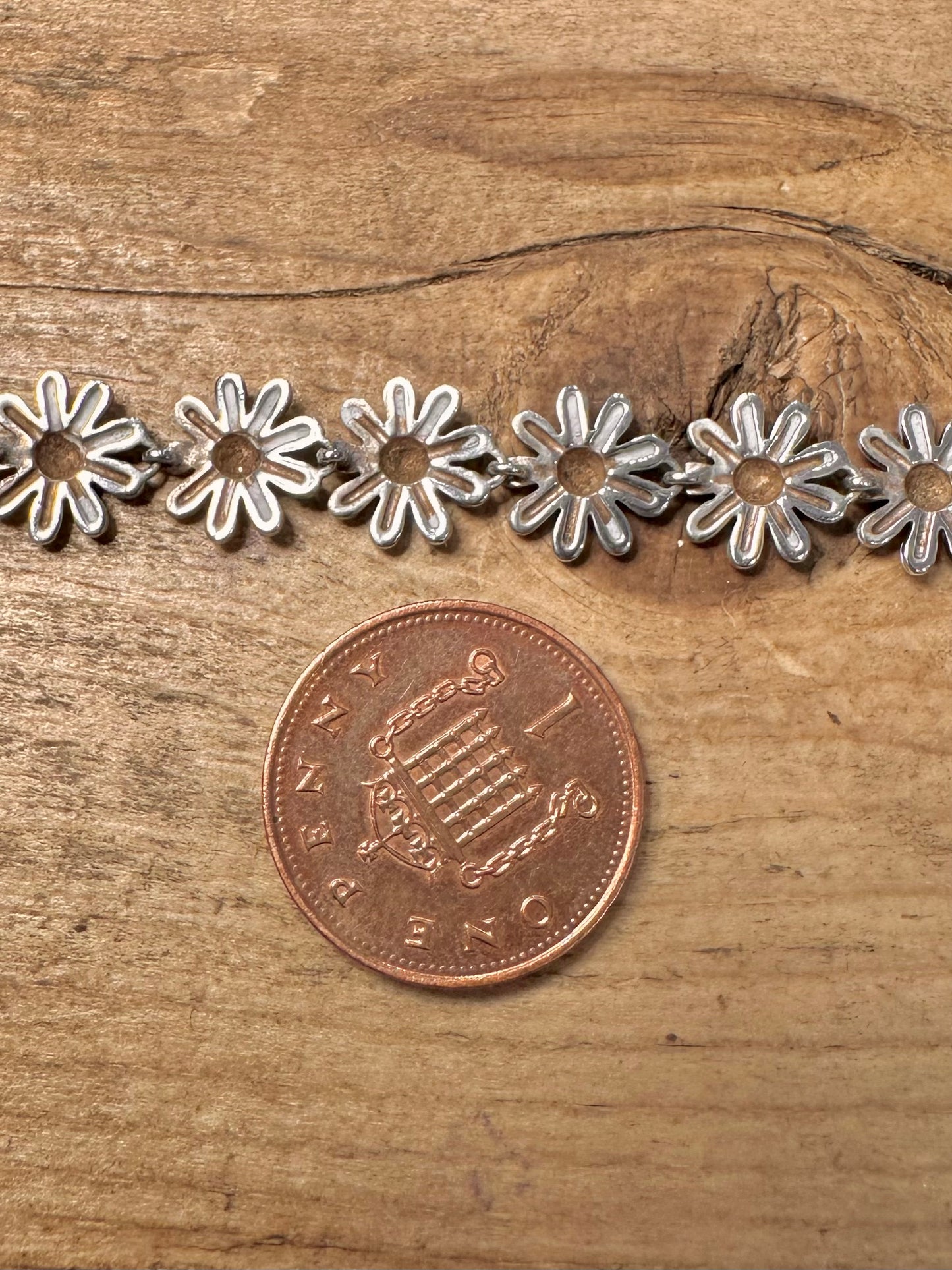 Vintage Daisy Chain 925 Silver 7.2 inch Bracelet