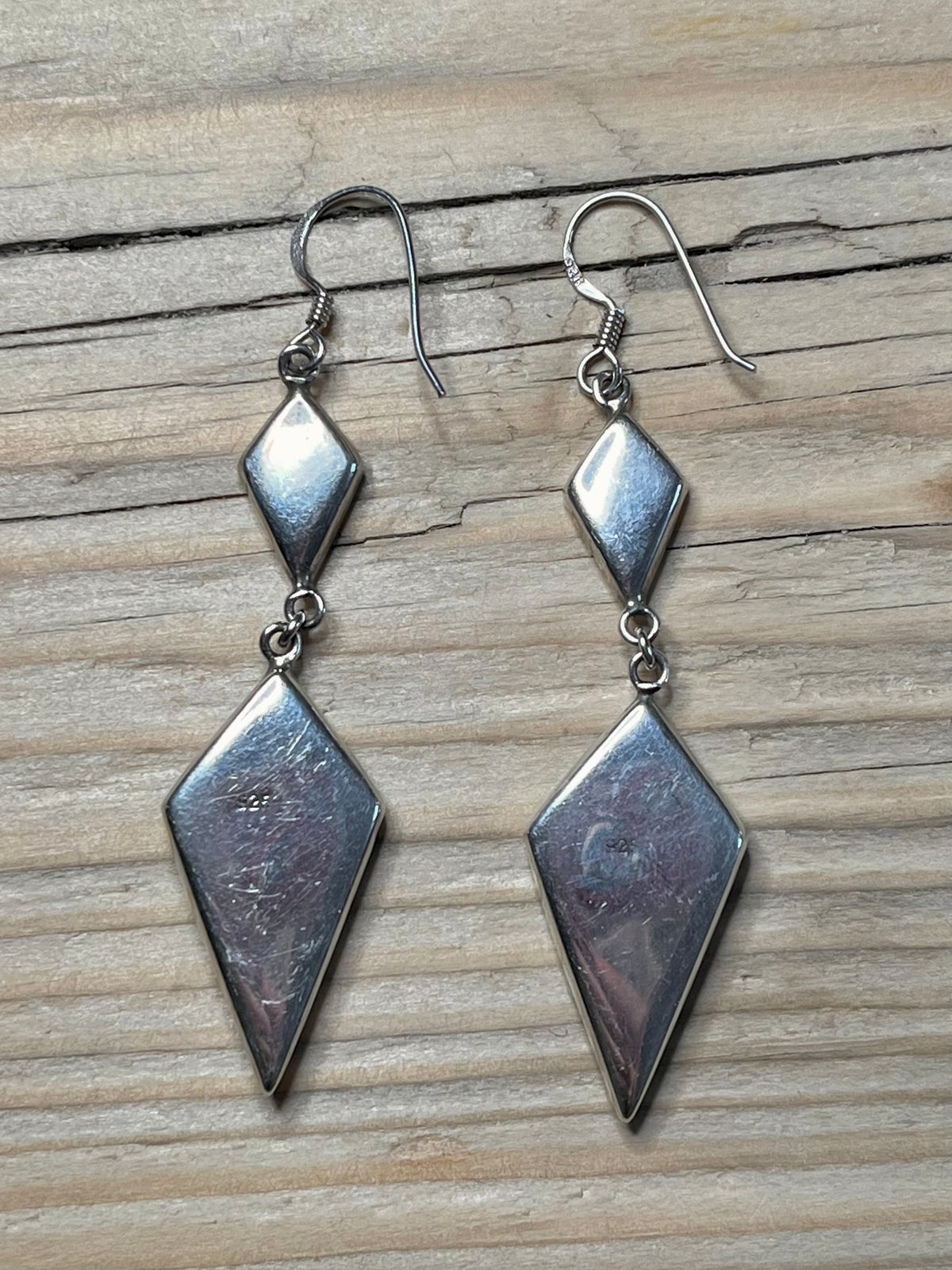 Conus Shell Double Diamond 925 Sterling Silver Drop Earrings