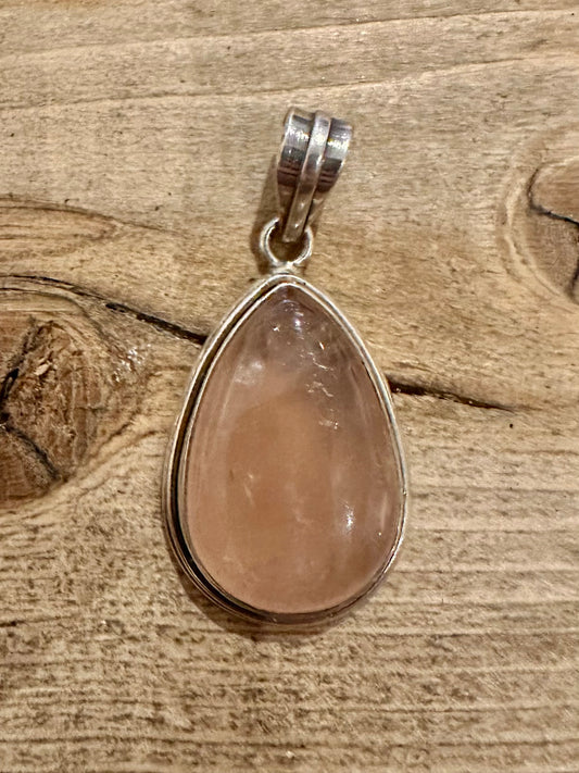 Vintage Rose Quarts Tear Drop 925 Silver Pendant