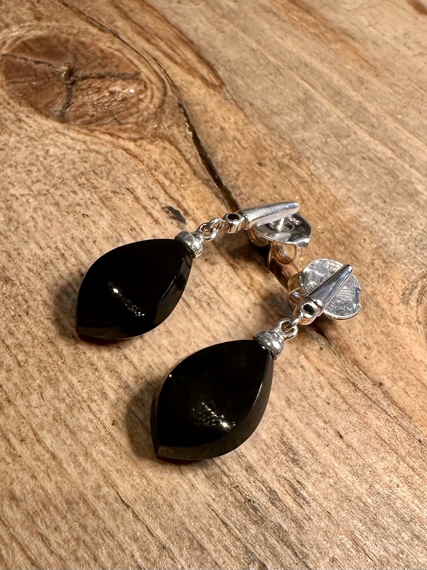 Vintage Black Dangle 925 Silver Earrings