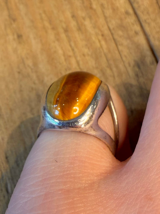 Oval 1975 Tigers Eye 925 Sterling Silver Size L Ring