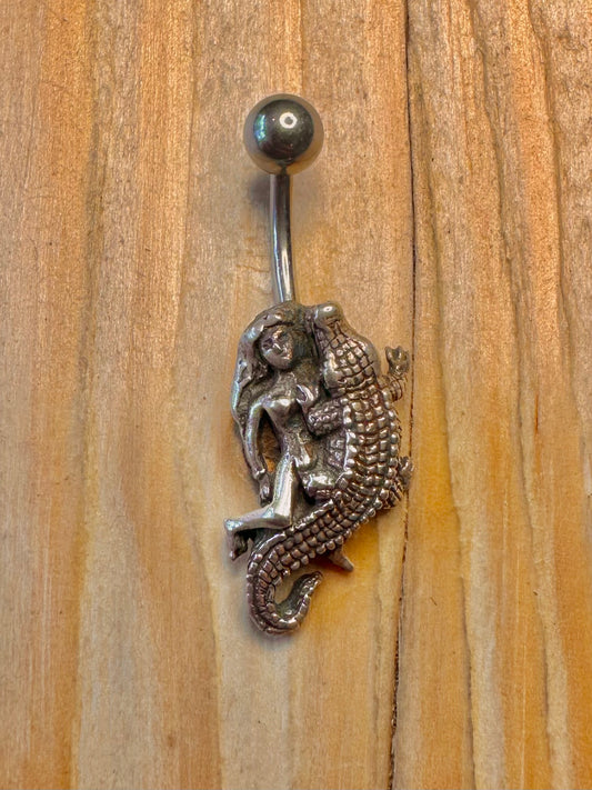 Vintage Crocodile and Mermaid 925 Sterling Silver Belly Bar Body Jewellery