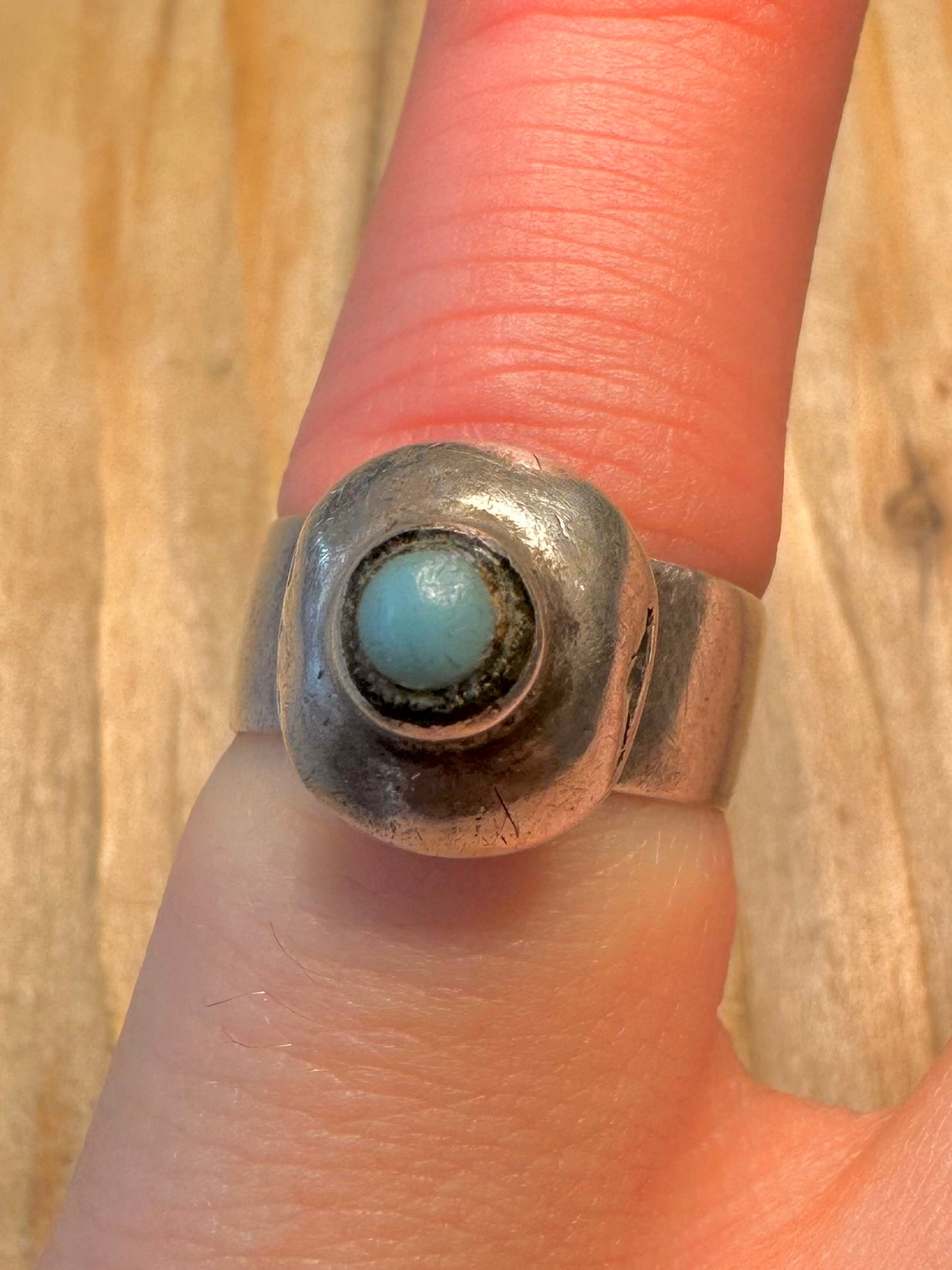 Vintage Tribal Turquoise Maker R&LB 925 Sterling Silver Size J1/2 Ring