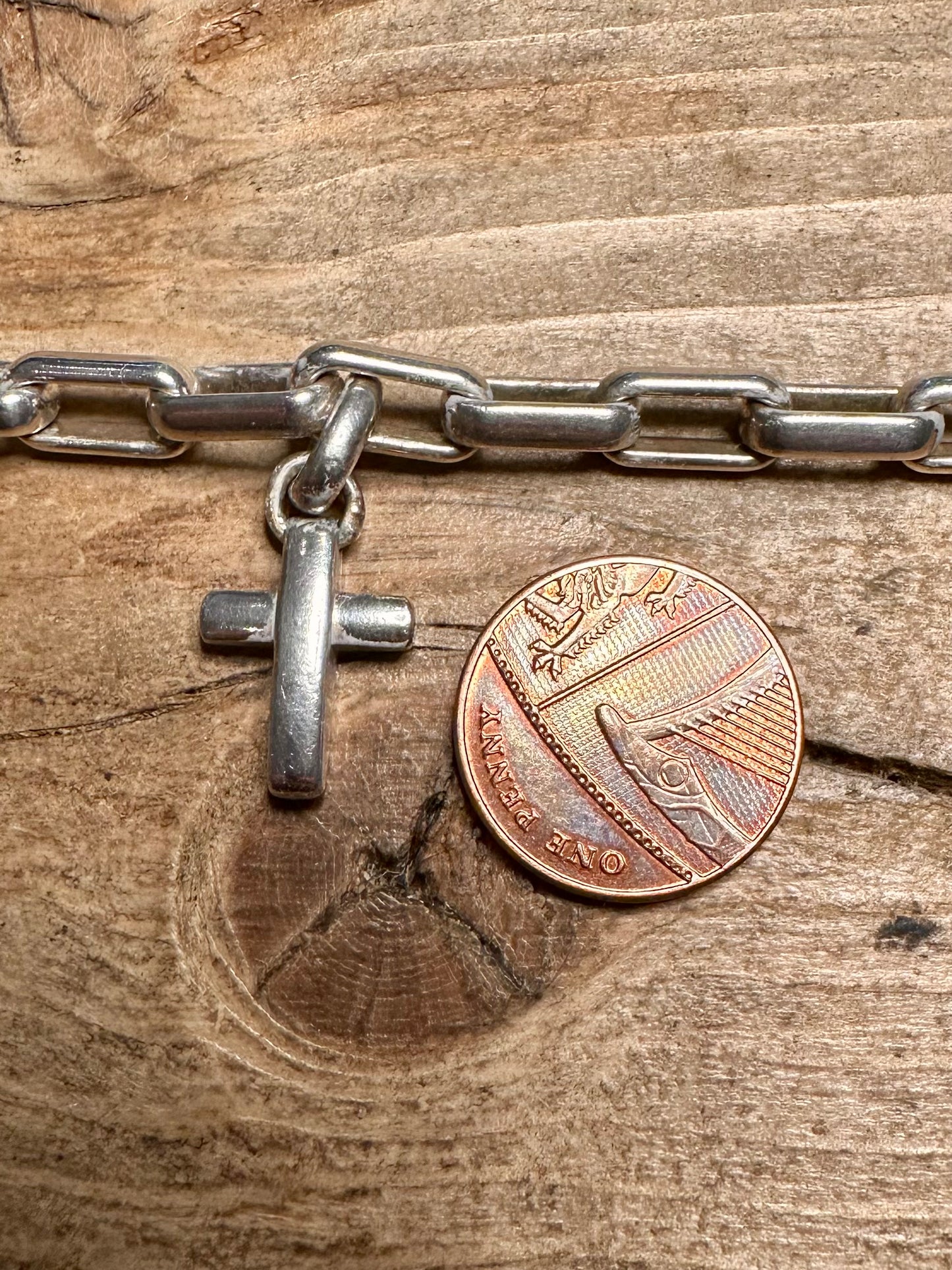 Vintage Chunky Bar Emporia Armani Cross Charm 925 Silver 8 inch Bracelet