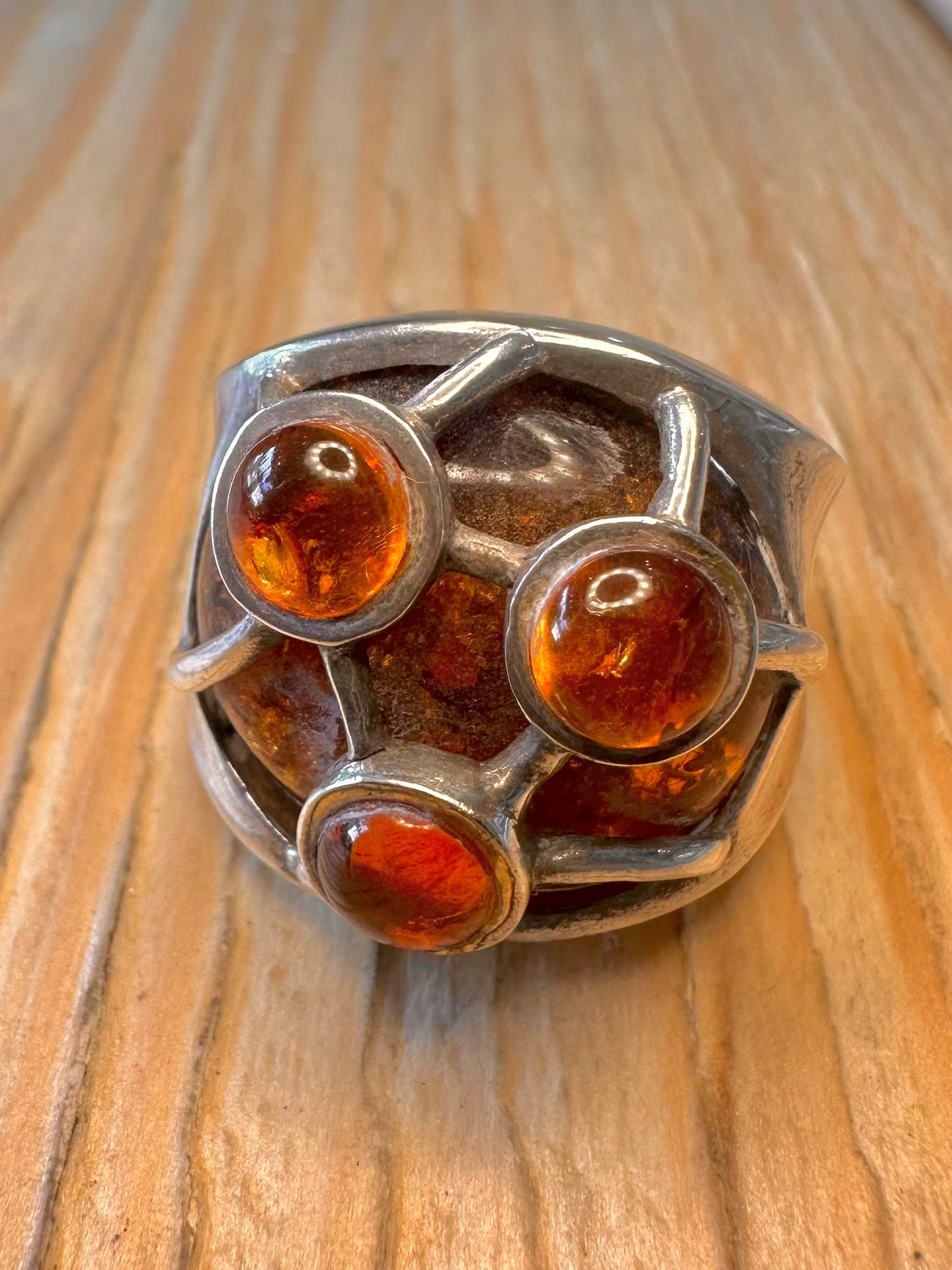 Abstract Amber Dome 925 Sterling Silver Size Q Ring