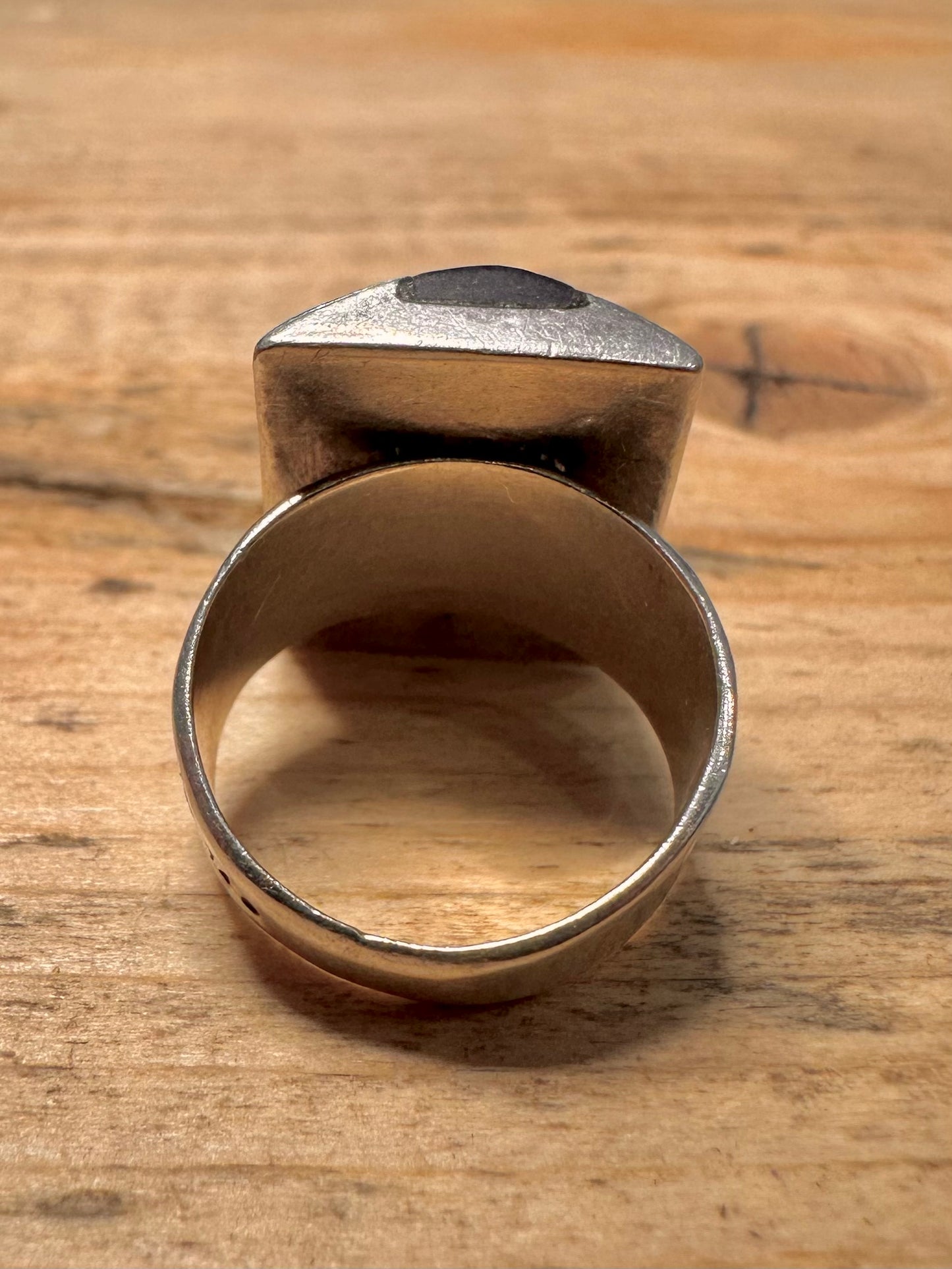 Vintage Black Rectangle 925 Silver Size I Ring