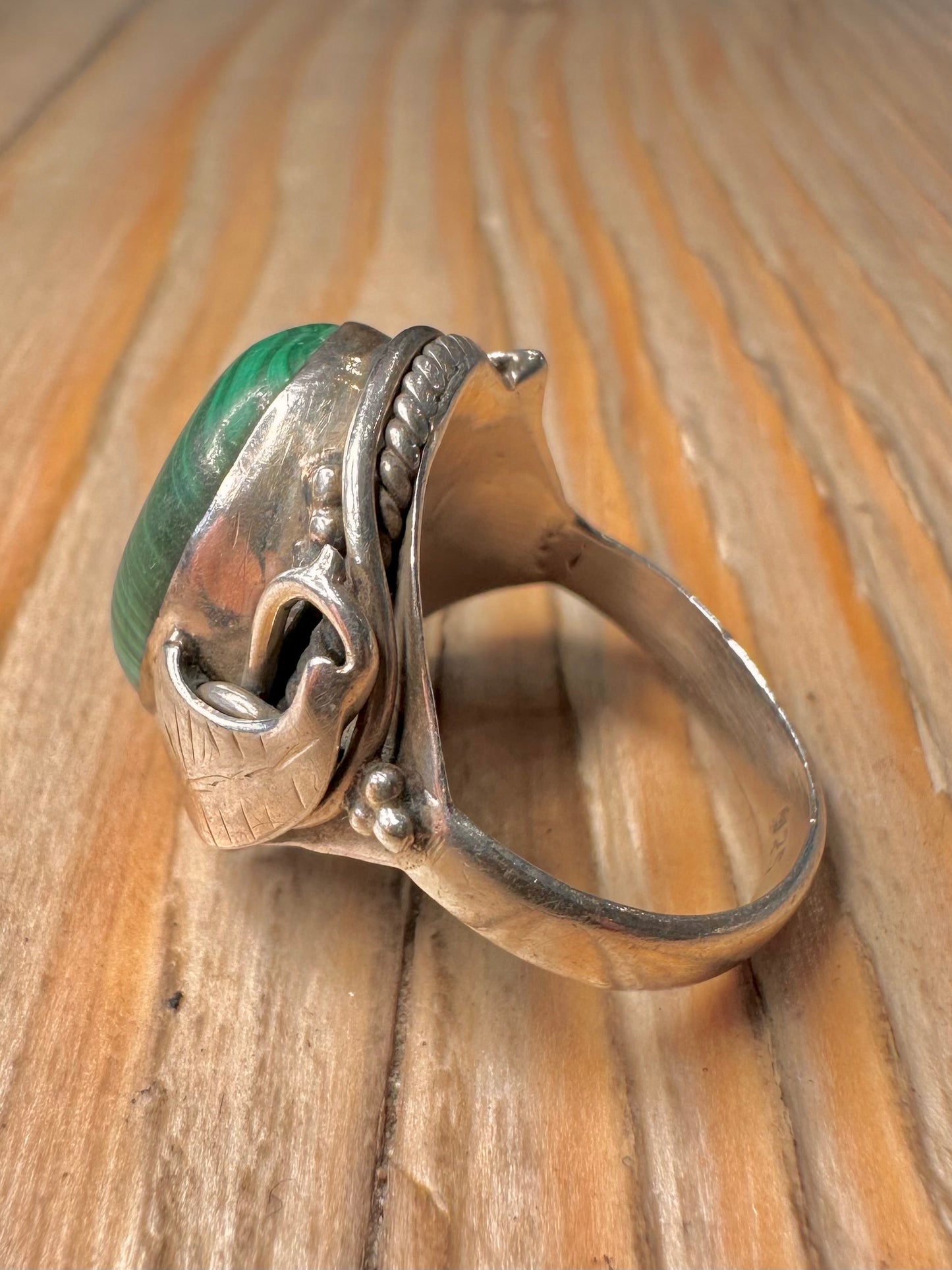 Vintage Navajo Malachite 925 Sterling Silver Size P Ring
