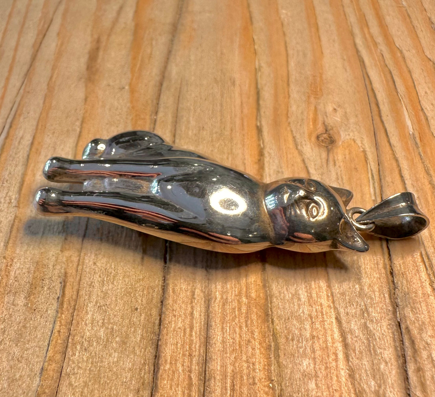 Vintage Large Cat 925 Sterling Silver Pendant