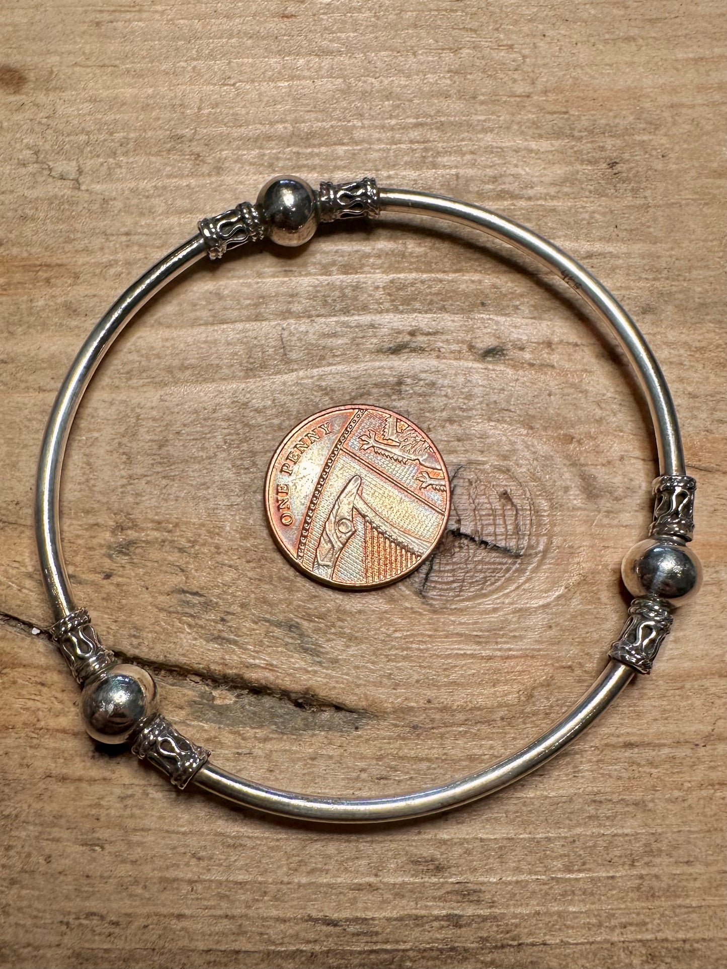 Vintage Tribal Ball 925 Silver Bangle