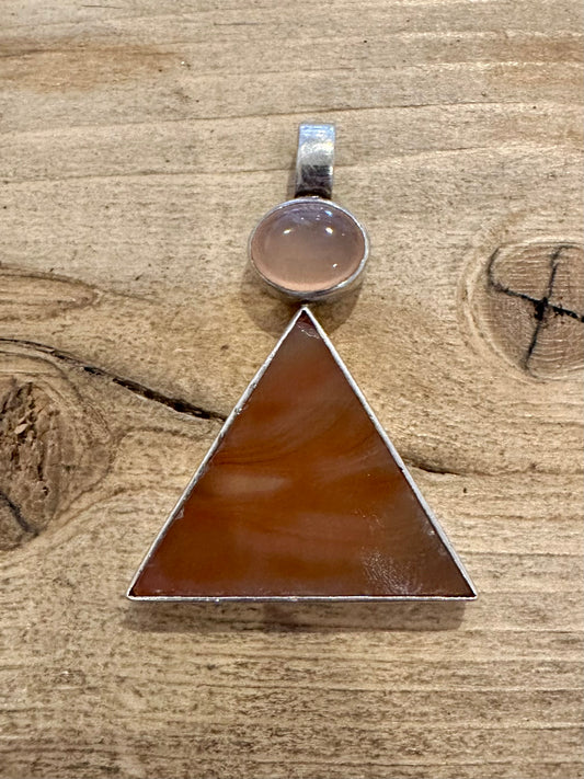 Abstract Agate and Rose Quarts 925 Silver Pendant