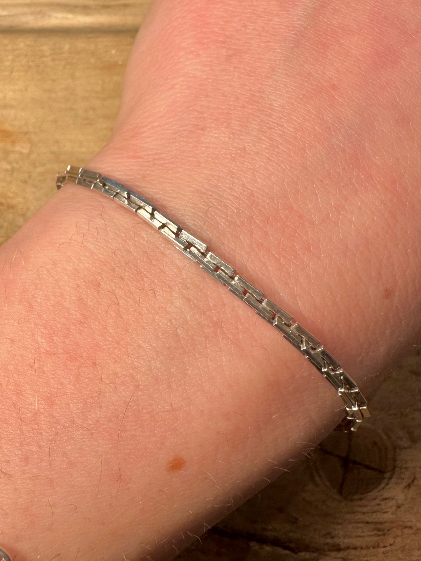 Abstract Rectangle Link 925 Silver 8 inch Bracelet
