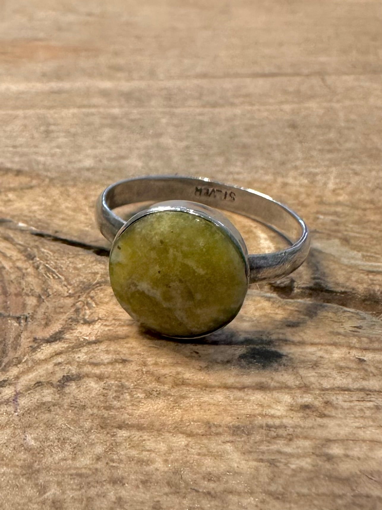 Vintage Green Marble 925 Silver Size J Ring