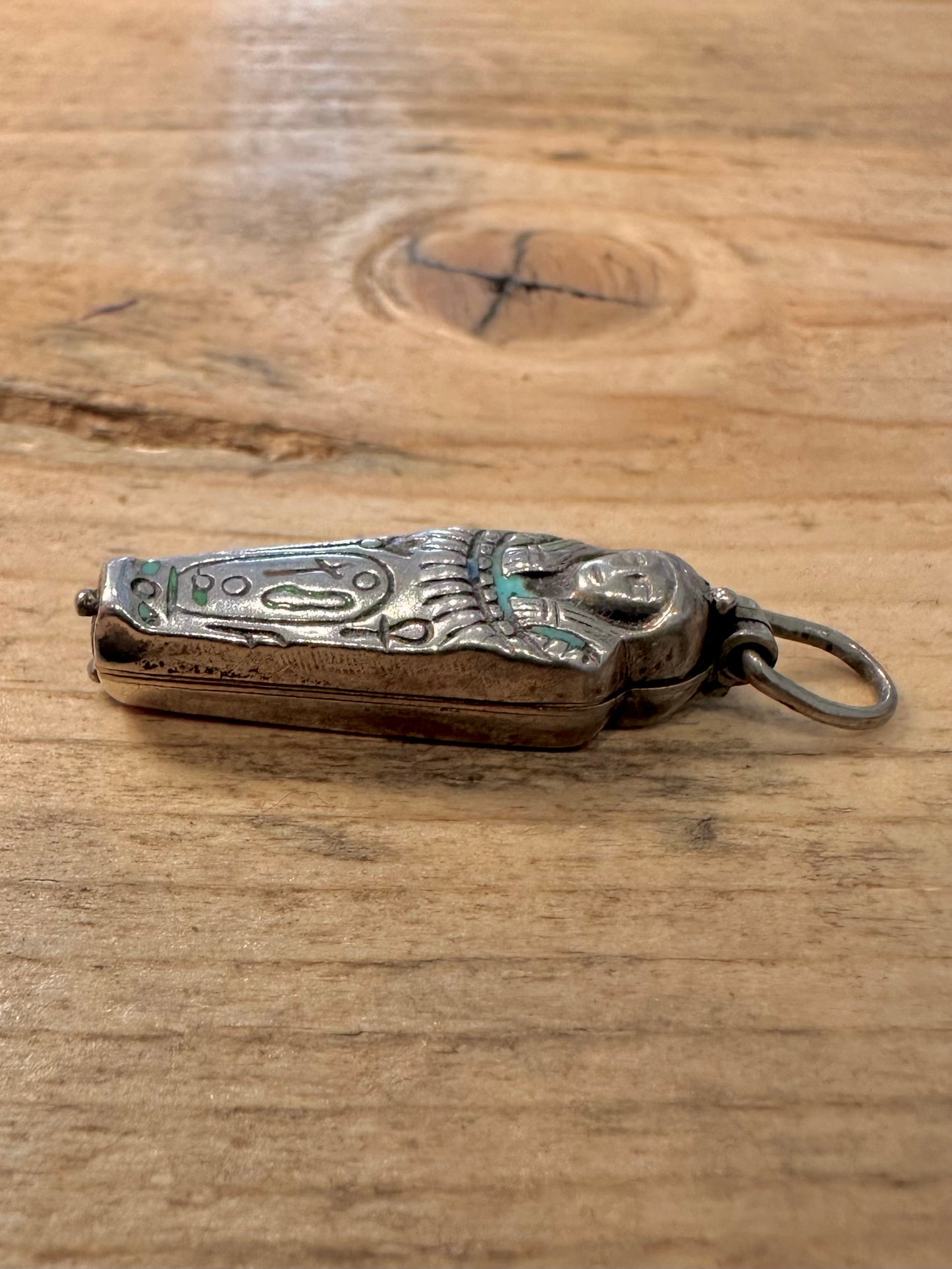 Vintage Rare Sarcophagus with Mummy inside 925 Silver Copper inside Pendant