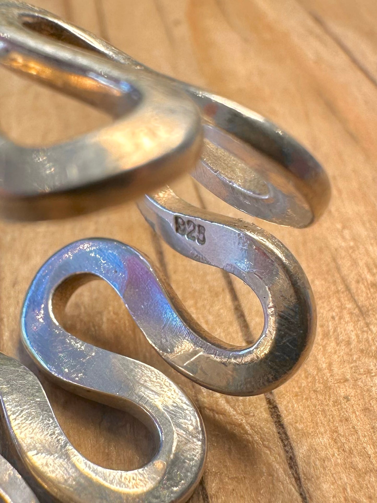 Modernist Wavy Band 925 Sterling Silver Size P1/2 Ring