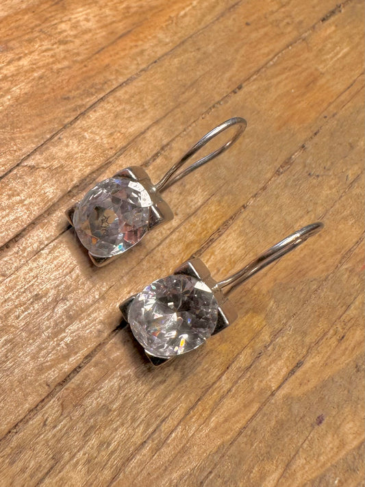 Modernist Oval Cut Cubic Zirconia 925 Sterling Silver Earrings