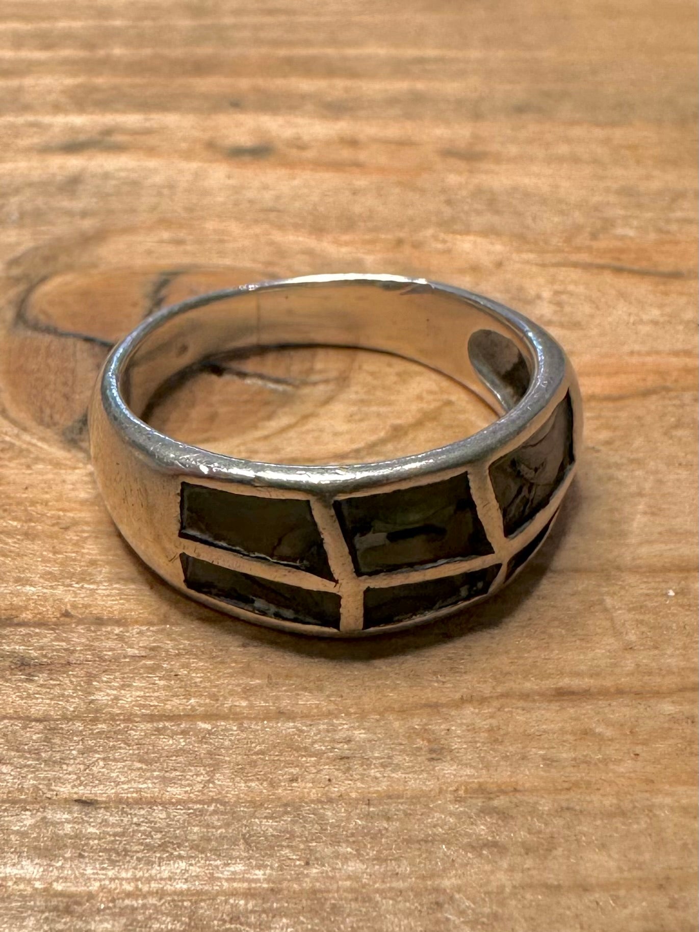 Abstract Abalone Inlay 925 Silver Size P Ring