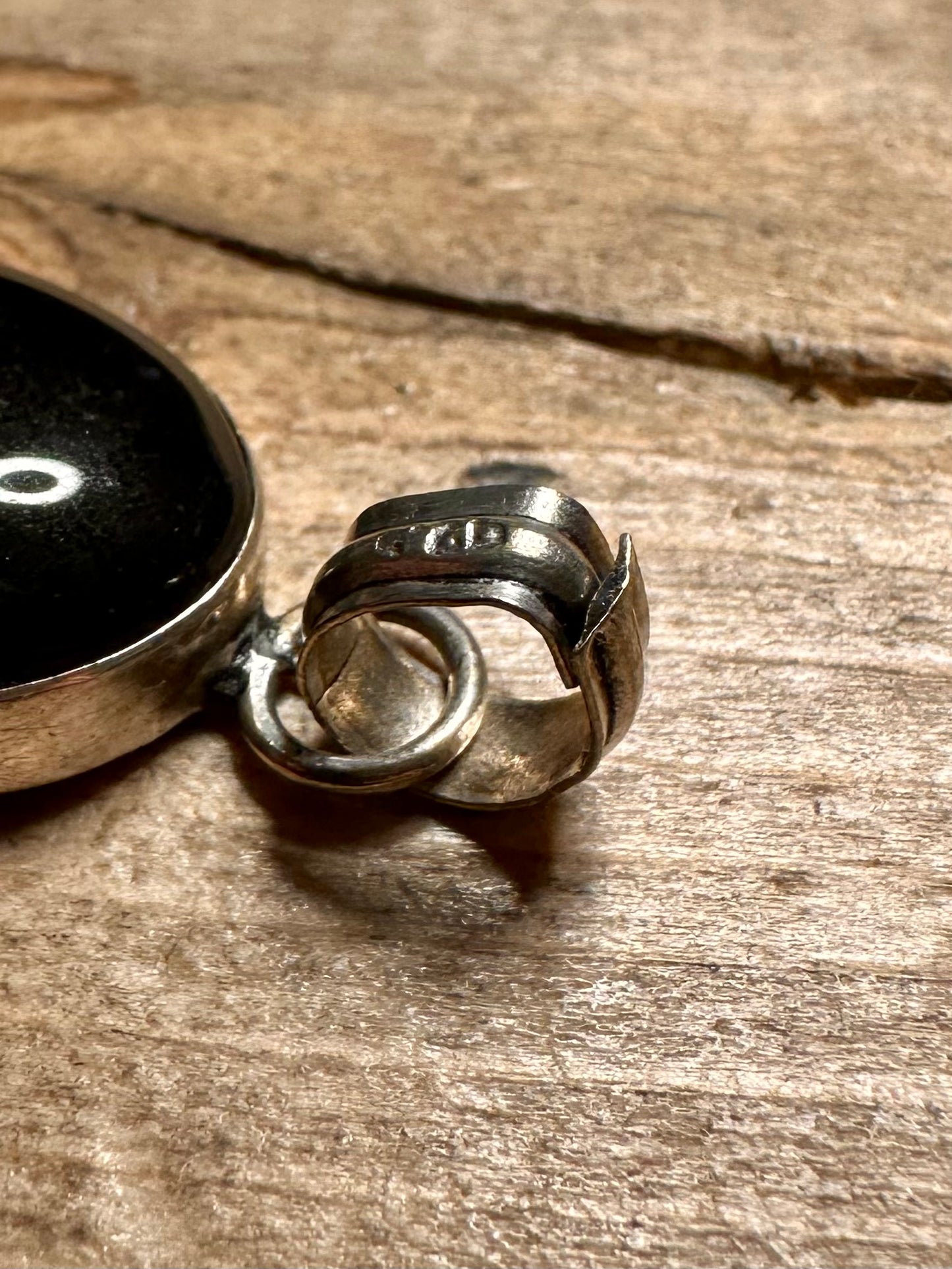 Vintage Black Oval and Smokey Quarts 925 Silver Pendant