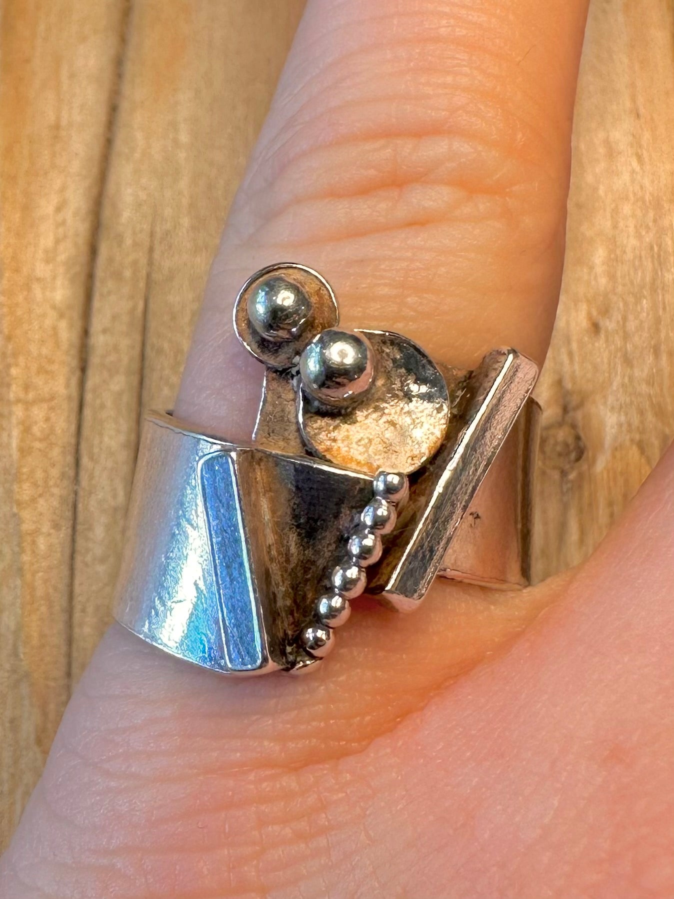 Abstract Brutalist 925 Sterling Silver Size N Ring