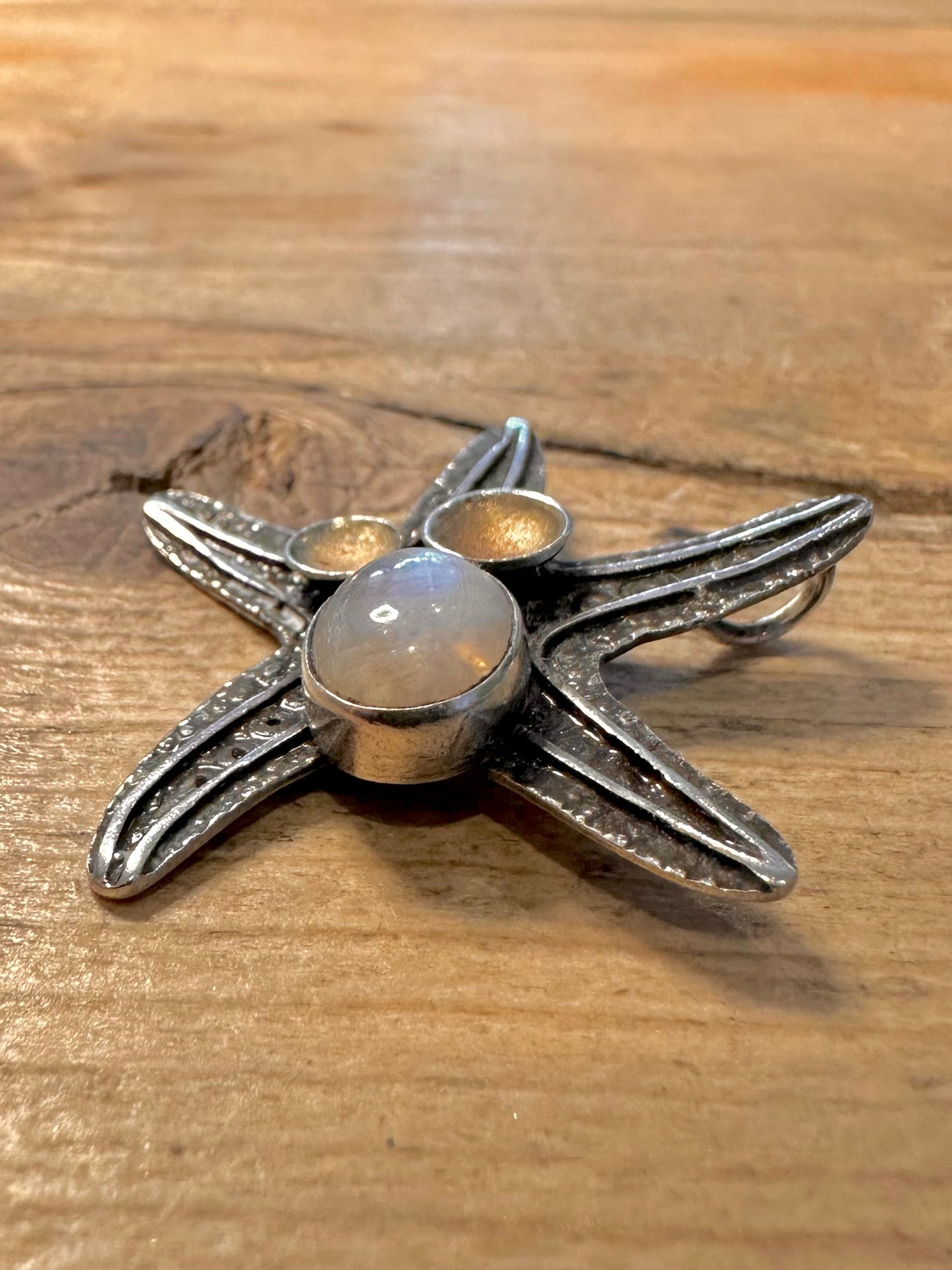 Abstract Handmade Starfish Moonstone 925 Silver Pendant