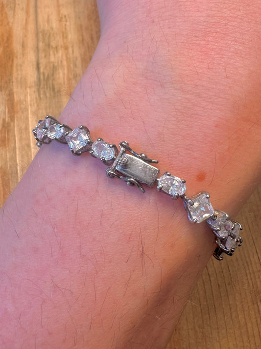 White Stone Tennis 925 Sterling Silver 7.5 inch Bracelet