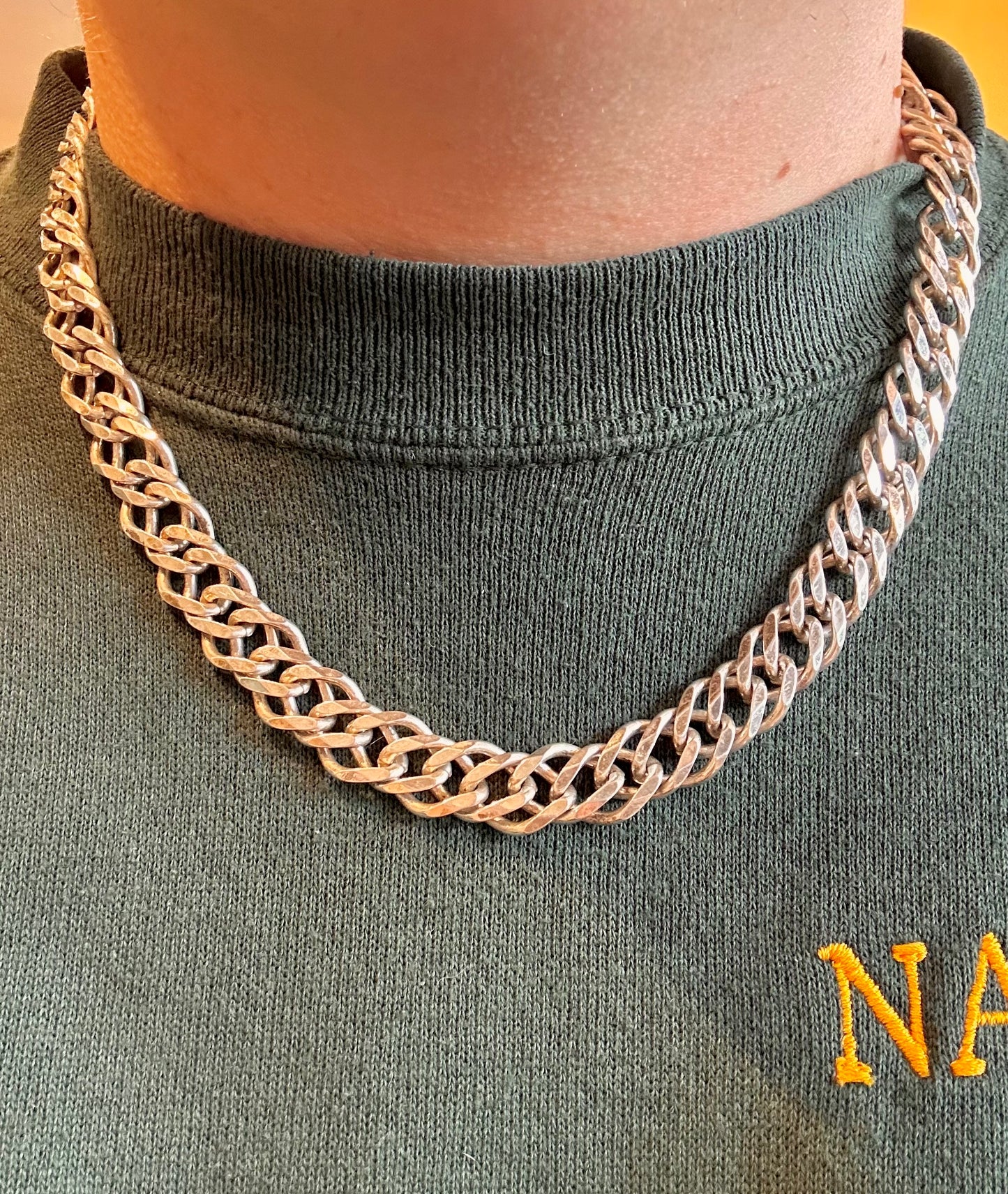 Vintage Chunky Double Link Italy 925 Sterling Silver 20.5 inch Necklace