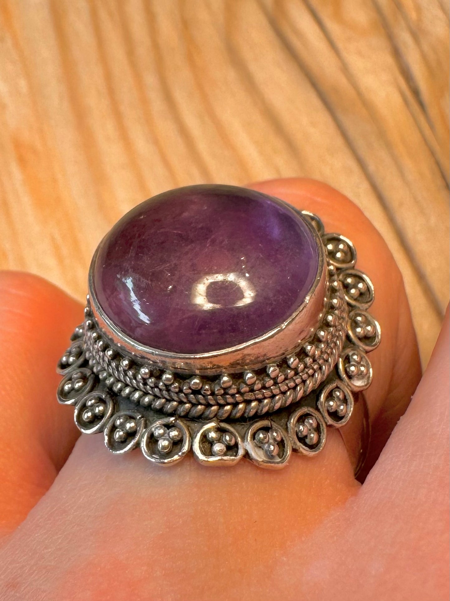 Vintage Amethyst Boho 925 Silver Size Q Ring