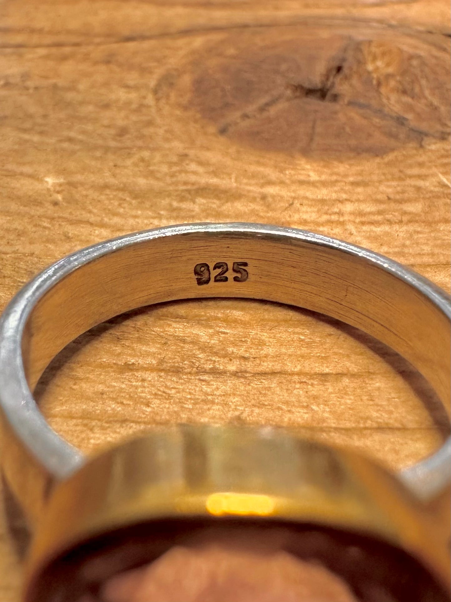 Abstract Amethyst Gold and 925 Silver Size P Ring