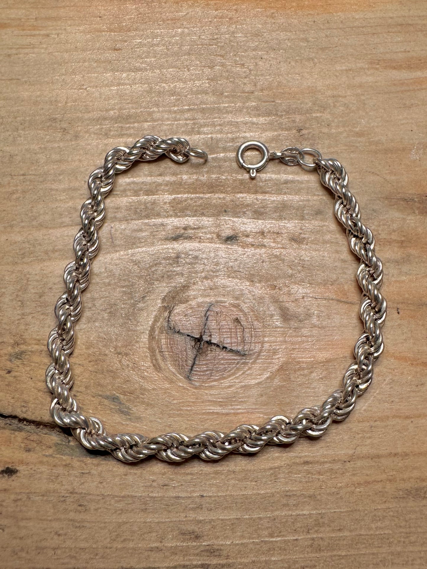 Vintage 1979 Rope Chain 925 Silver 7.2 inch Bracelet