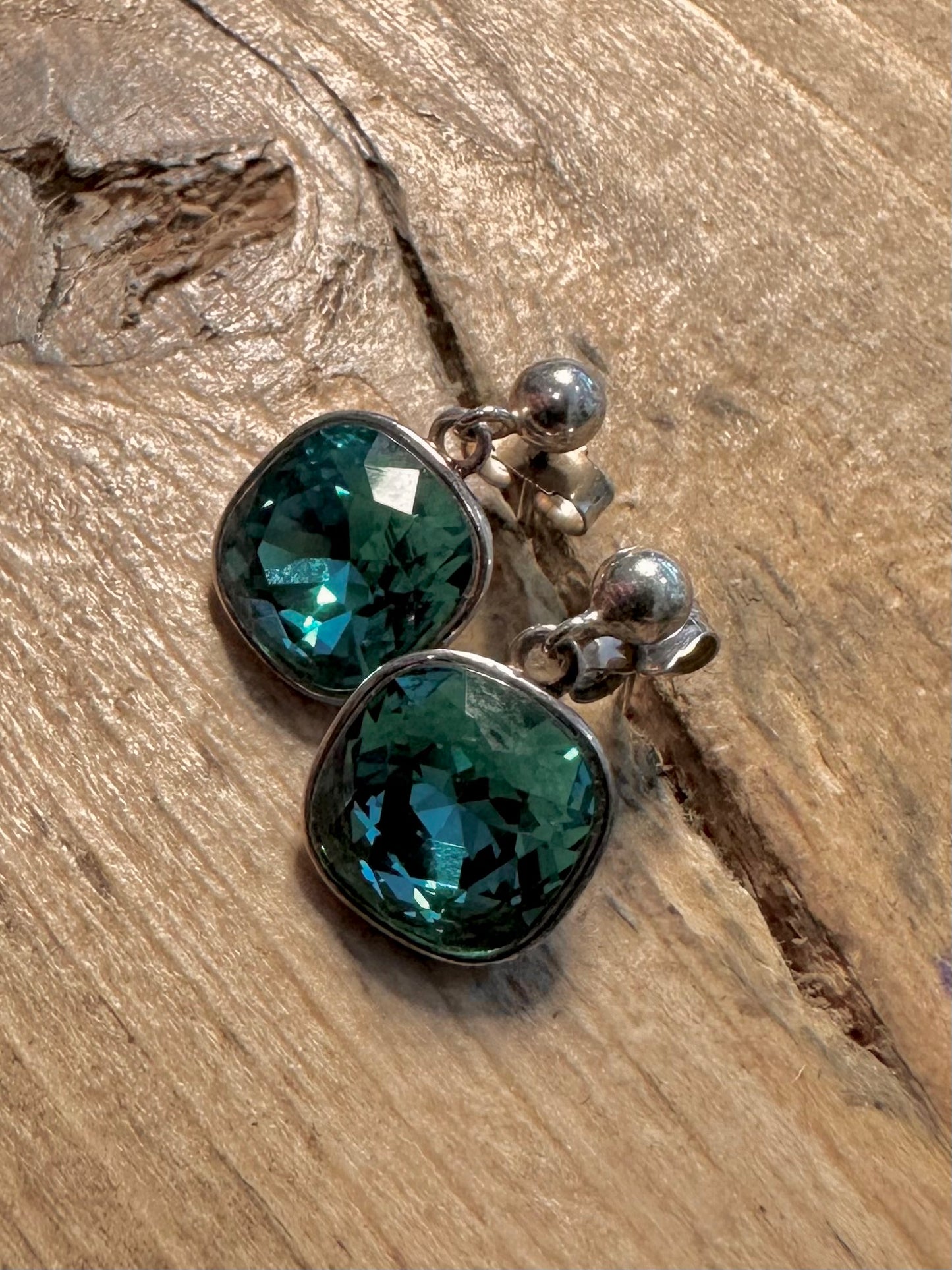 Modern Blue Square 925 Silver Earrings