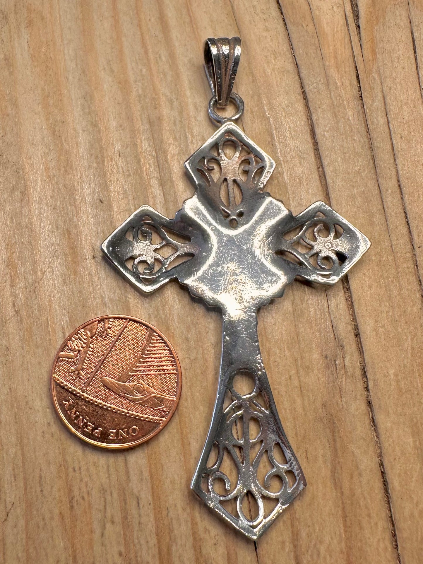 Vintage Ornate Filigree Cross 925 Sterling Silver Pendant