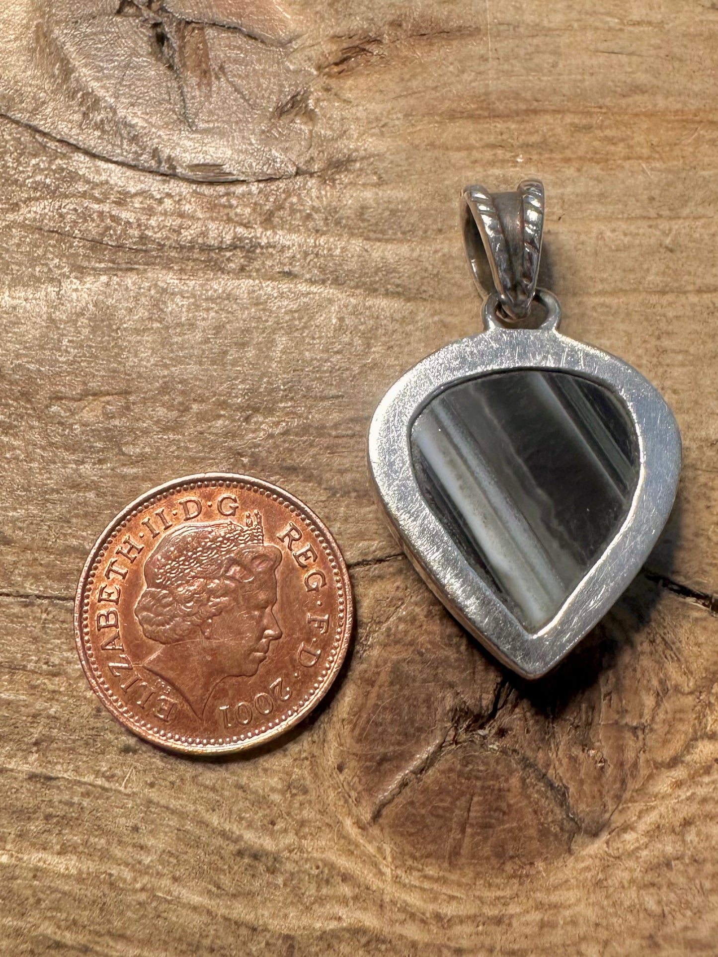 Vintage Black Banded Agate 925 Silver Pendant