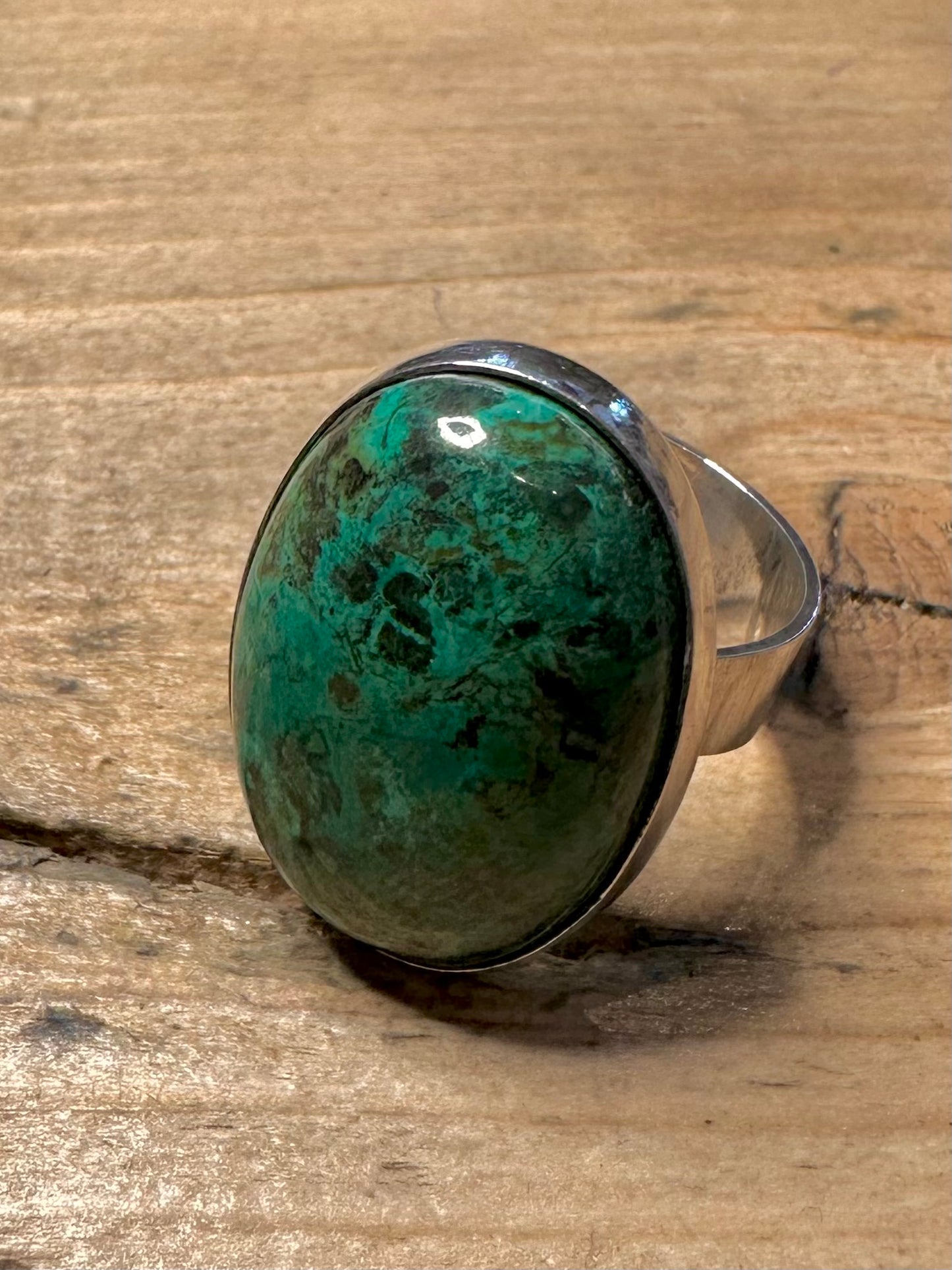 Vintage Blue Green Oval 925 Silver Isreal Size P Ring