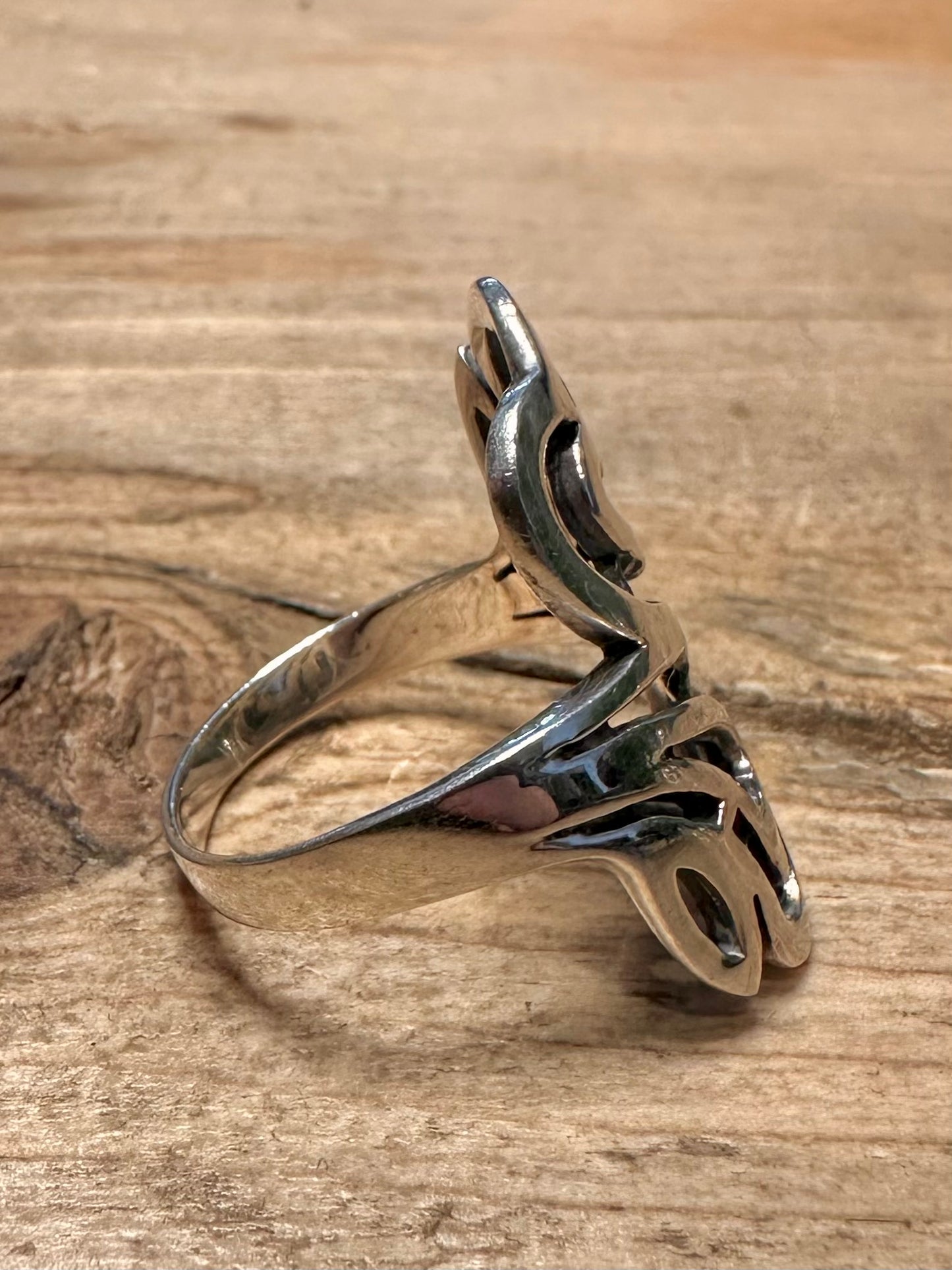 Vintage Two Hearts 925 Silver Size Q Ring