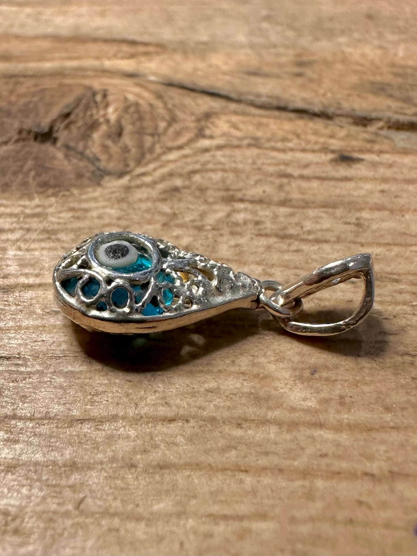 Vintage Evil Eye and CZ 925 Silver Pendant