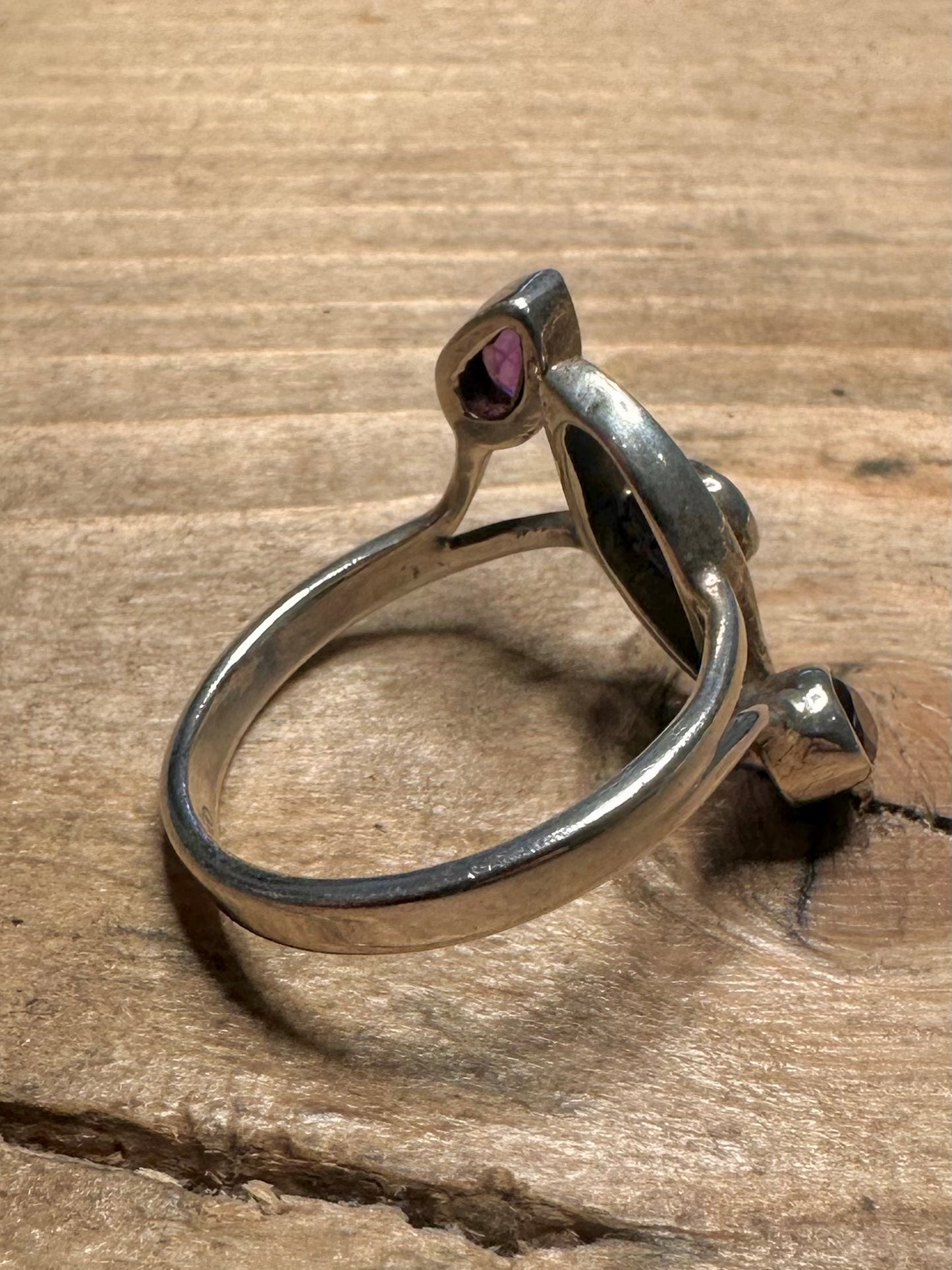 Abstract Amethyst 925 Silver Size T1/2 Ring