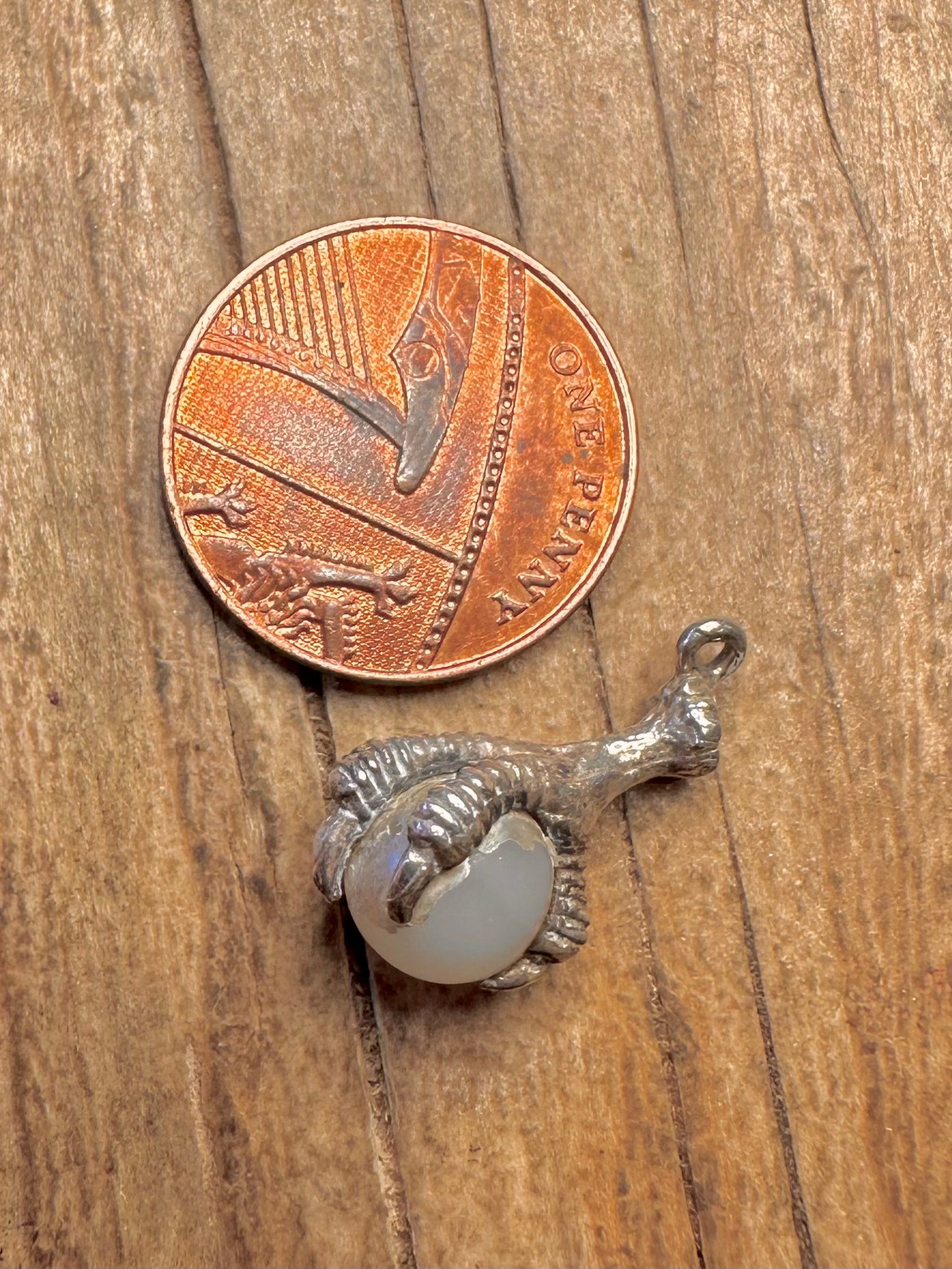 Vintage Claw and White Ball 925 Sterling Silver Charm Pendant