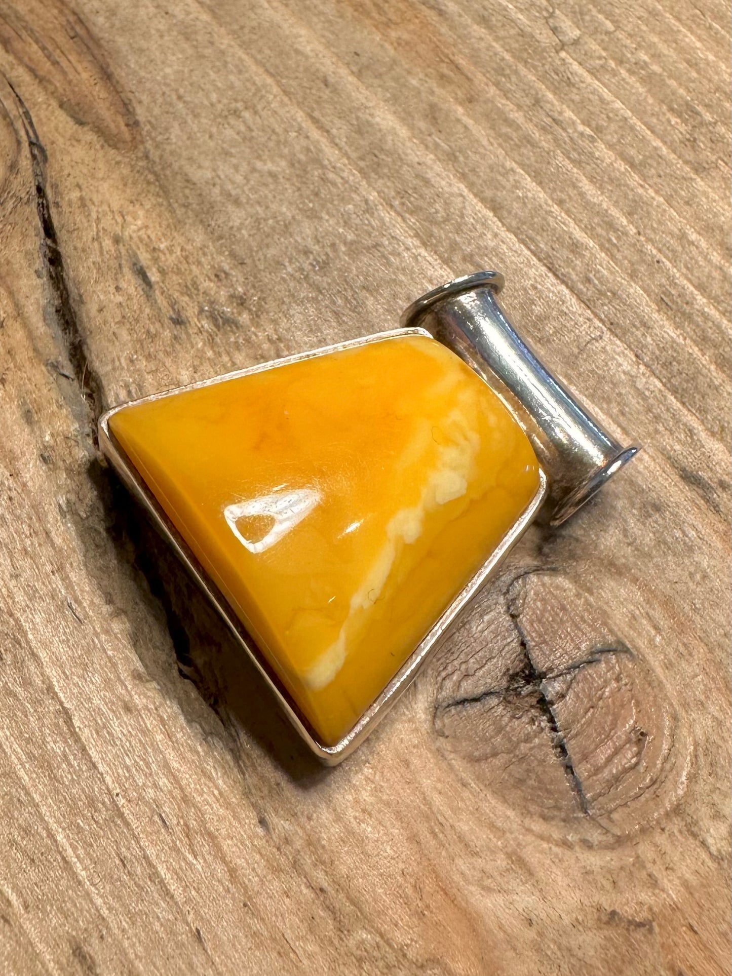 Modernist Butterscotch Amber 925 Silver Pendant