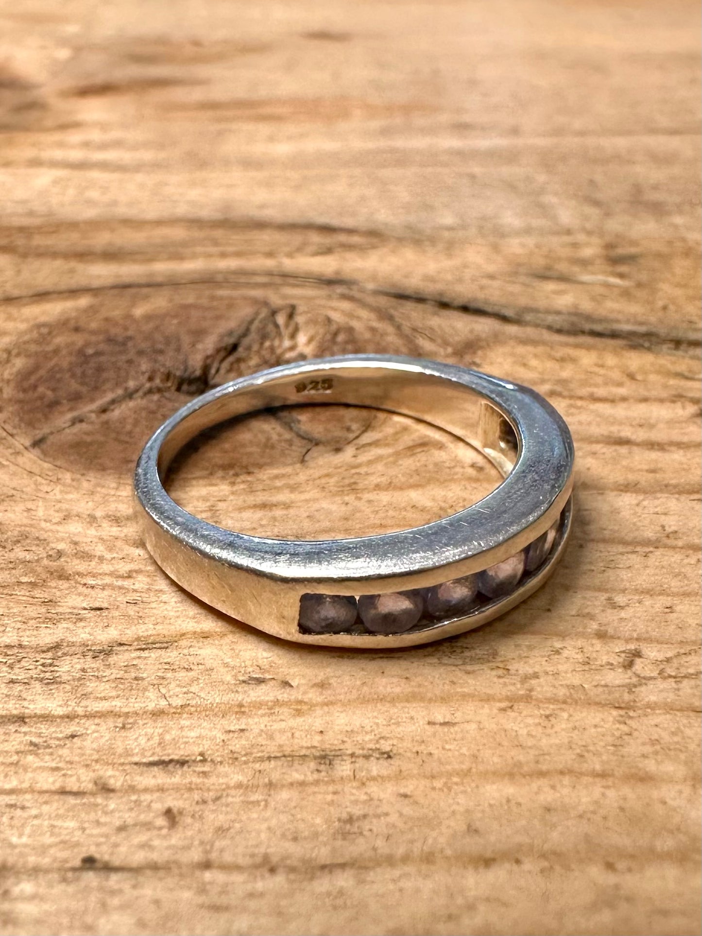Vintage Purple Blue Stone Band 925 Silver Size M1/2 Ring