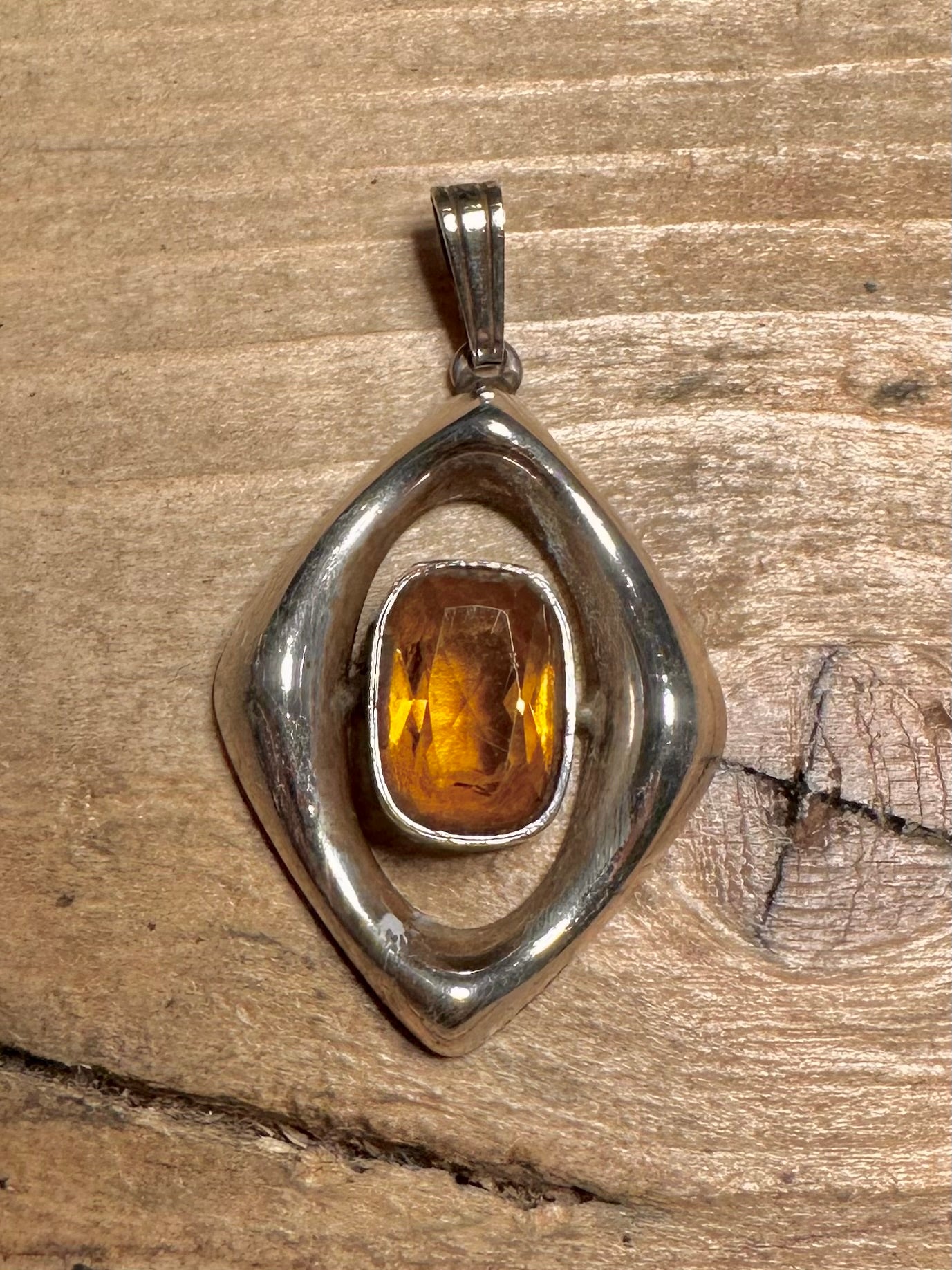 Vintage Abstract Citrine 925 Silver Pendant