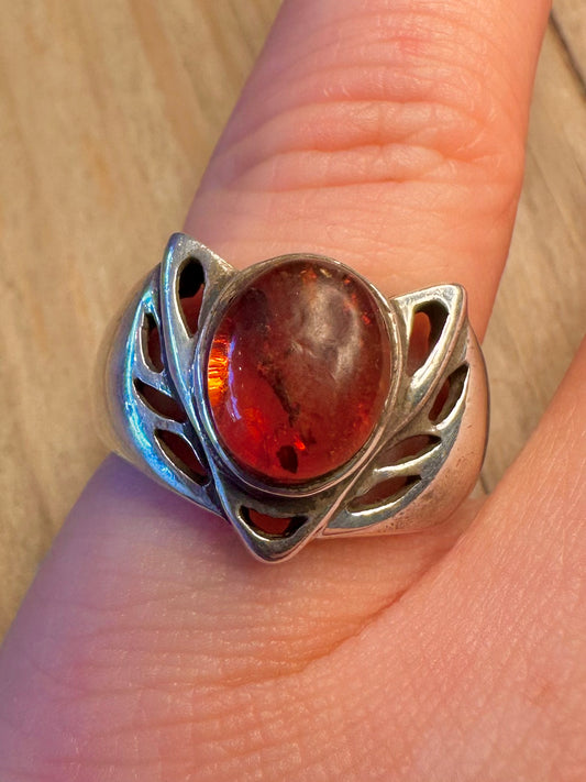 Abstract Amber 925 Sterling Silver Size M1/2 Ring